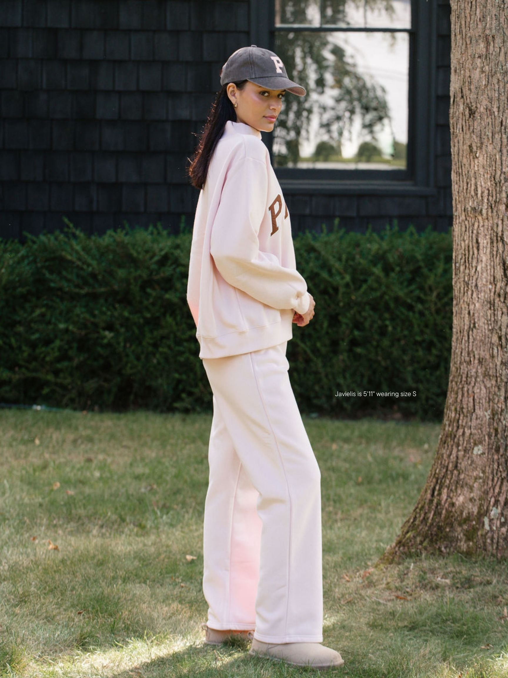 girl wearing boxer sweat pant -rose