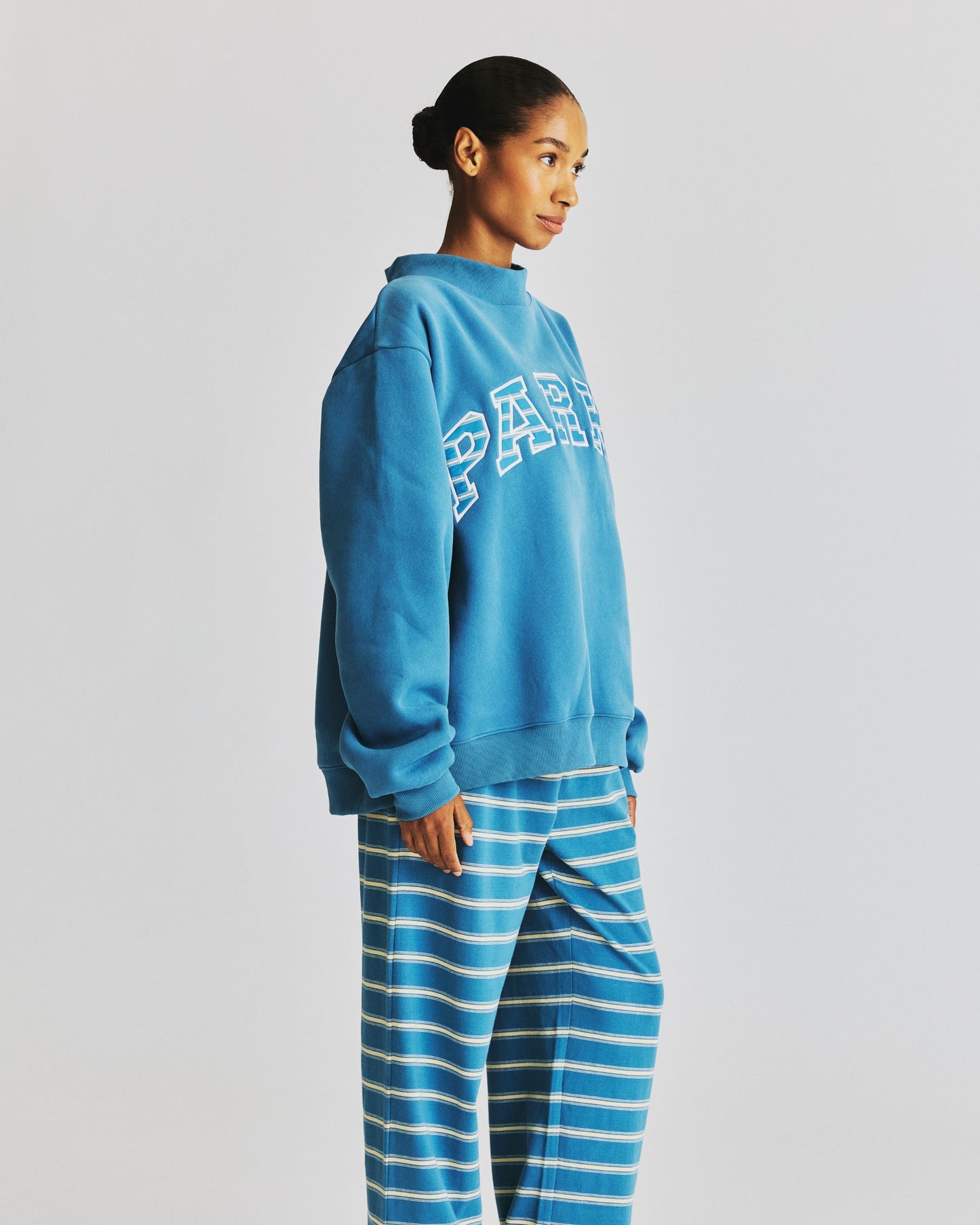 Varsity Mockneck - Washed Indigo + Washed Indigo Stripe