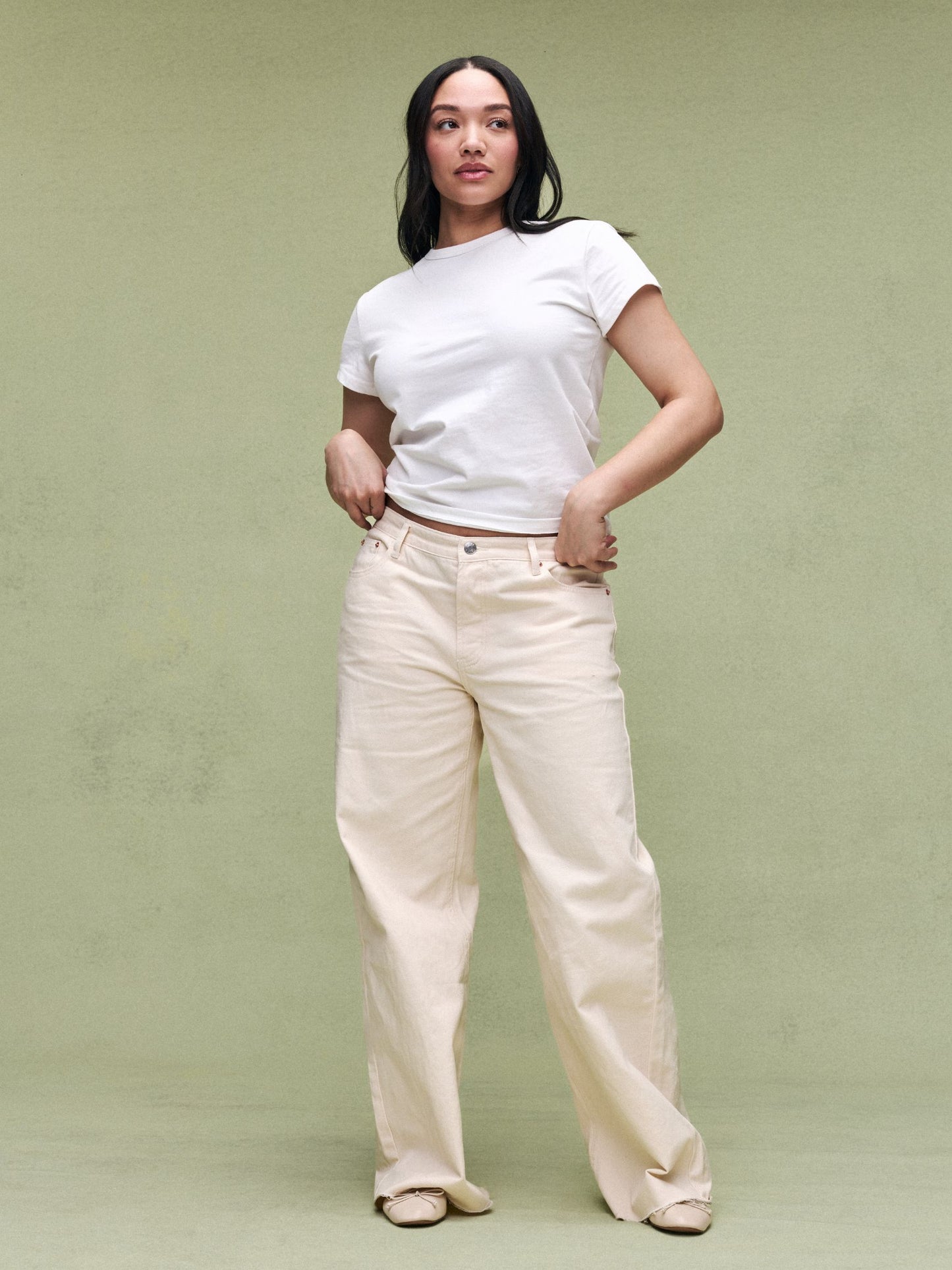 Low Rise Baggy Jeans - Cream