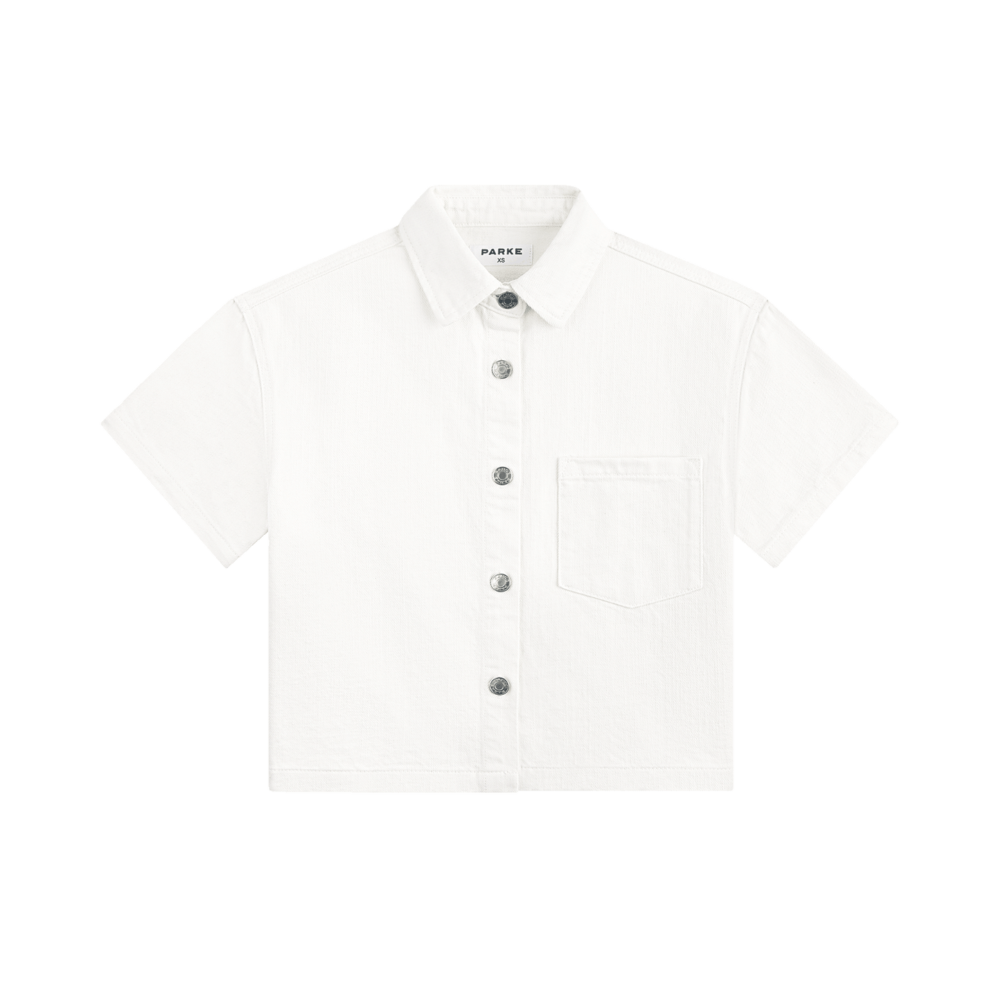 Cropped Short Sleeve Denim Shirt - White