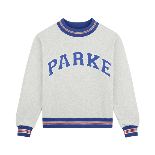 Boardwalk Varsity Mockneck - Heather Grey + Red/White/Blue Ribbing