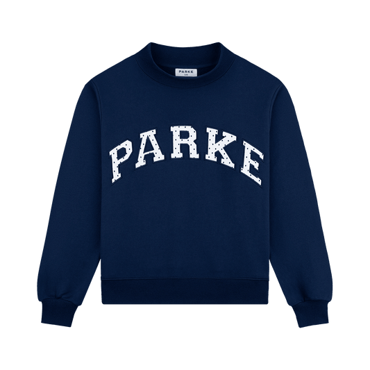 Preorder Polka Dot Letter Varsity Mockneck - Denim