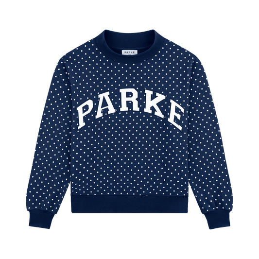 Preorder Polka Dot Varsity Mockneck - Denim Polka Dot