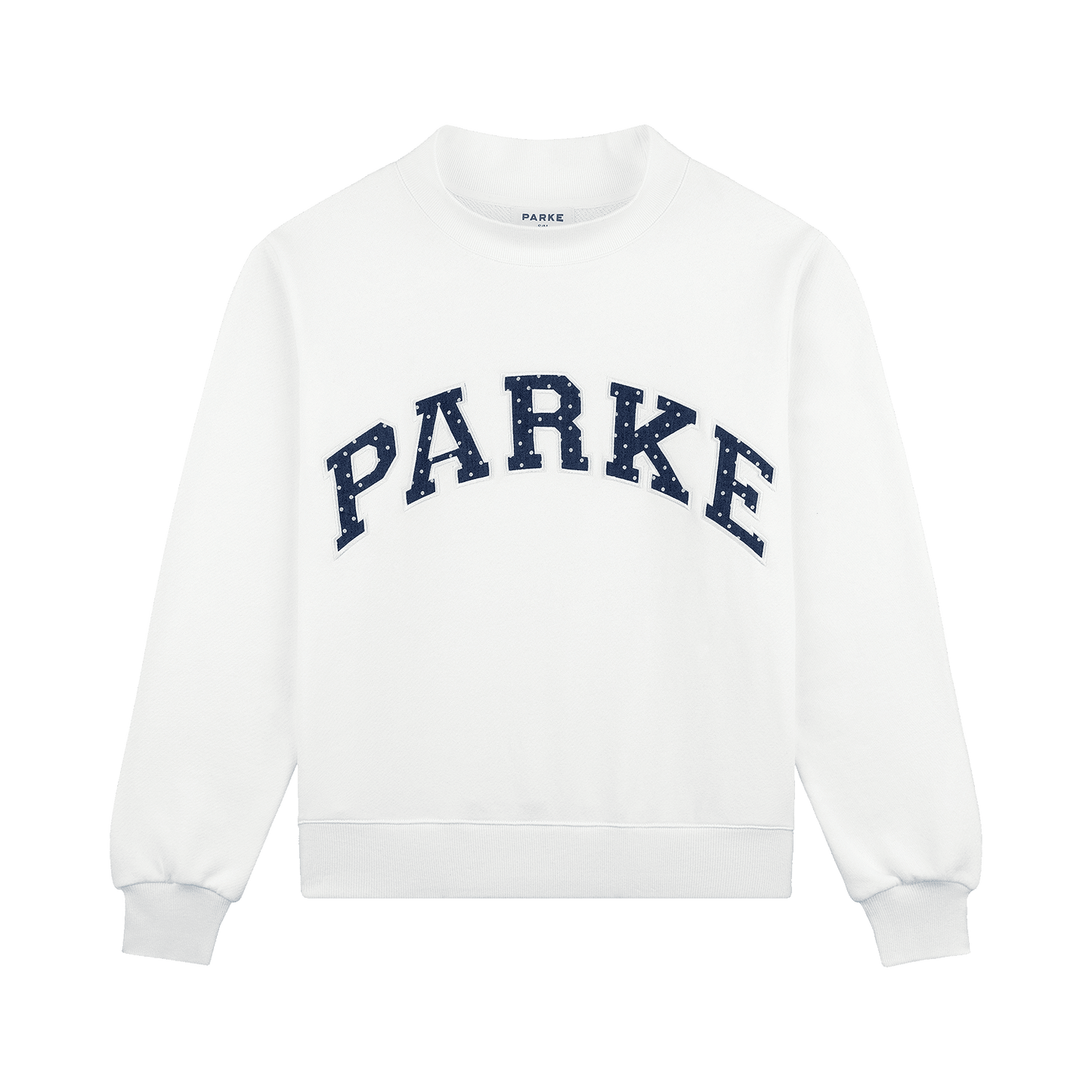Preorder Polka Dot Letter Varsity Mockneck - White