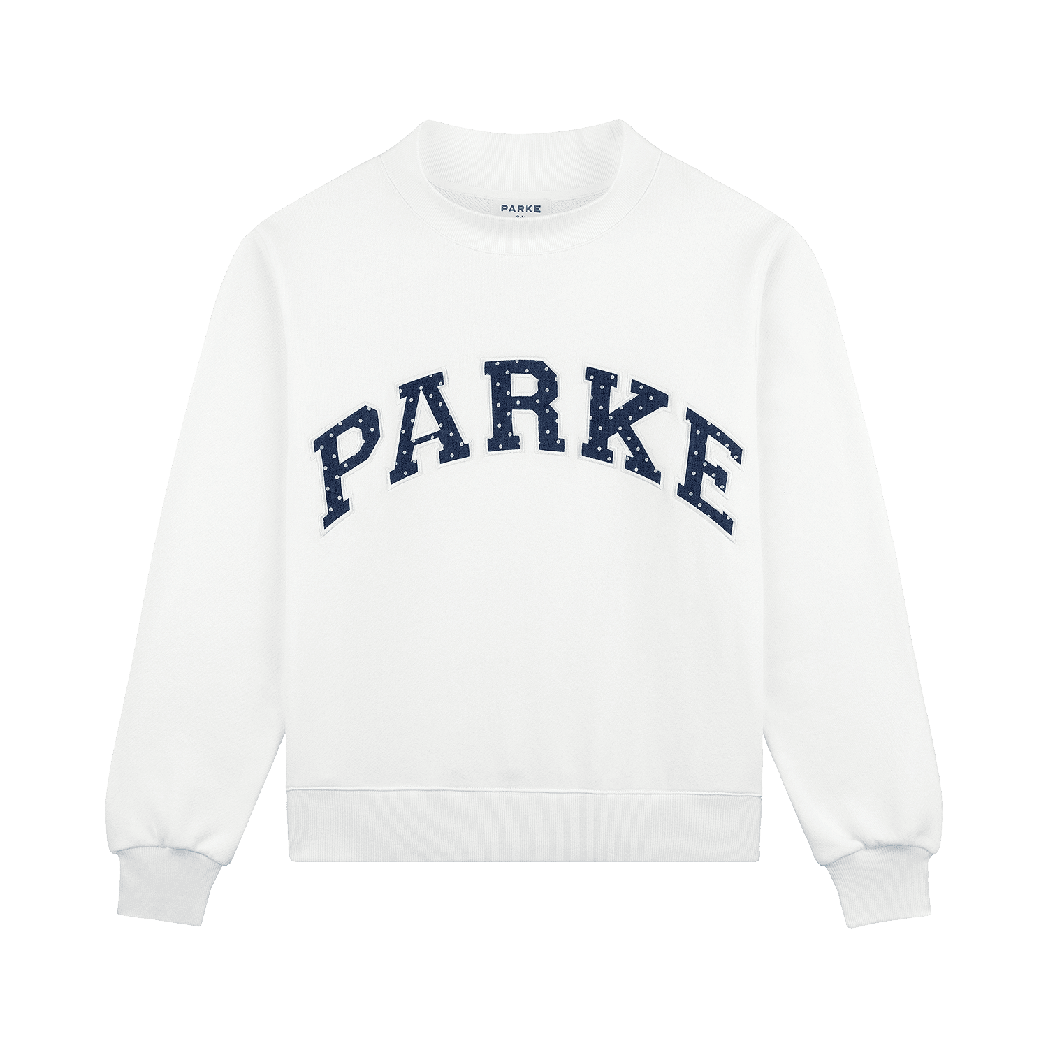 Preorder Polka Dot Letter Varsity Mockneck - White