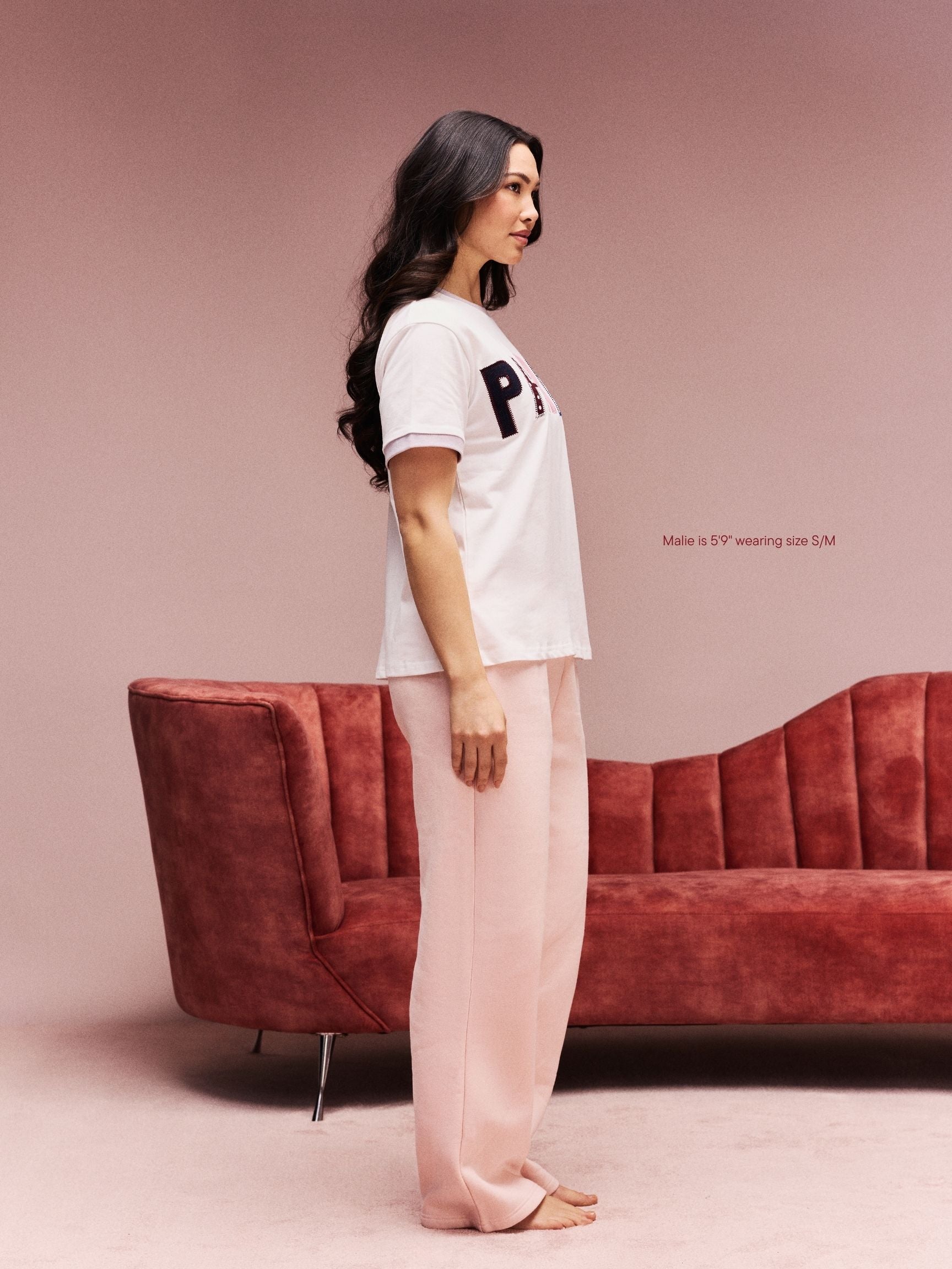 girl wearing Parke Patchwork T-Shirt -white