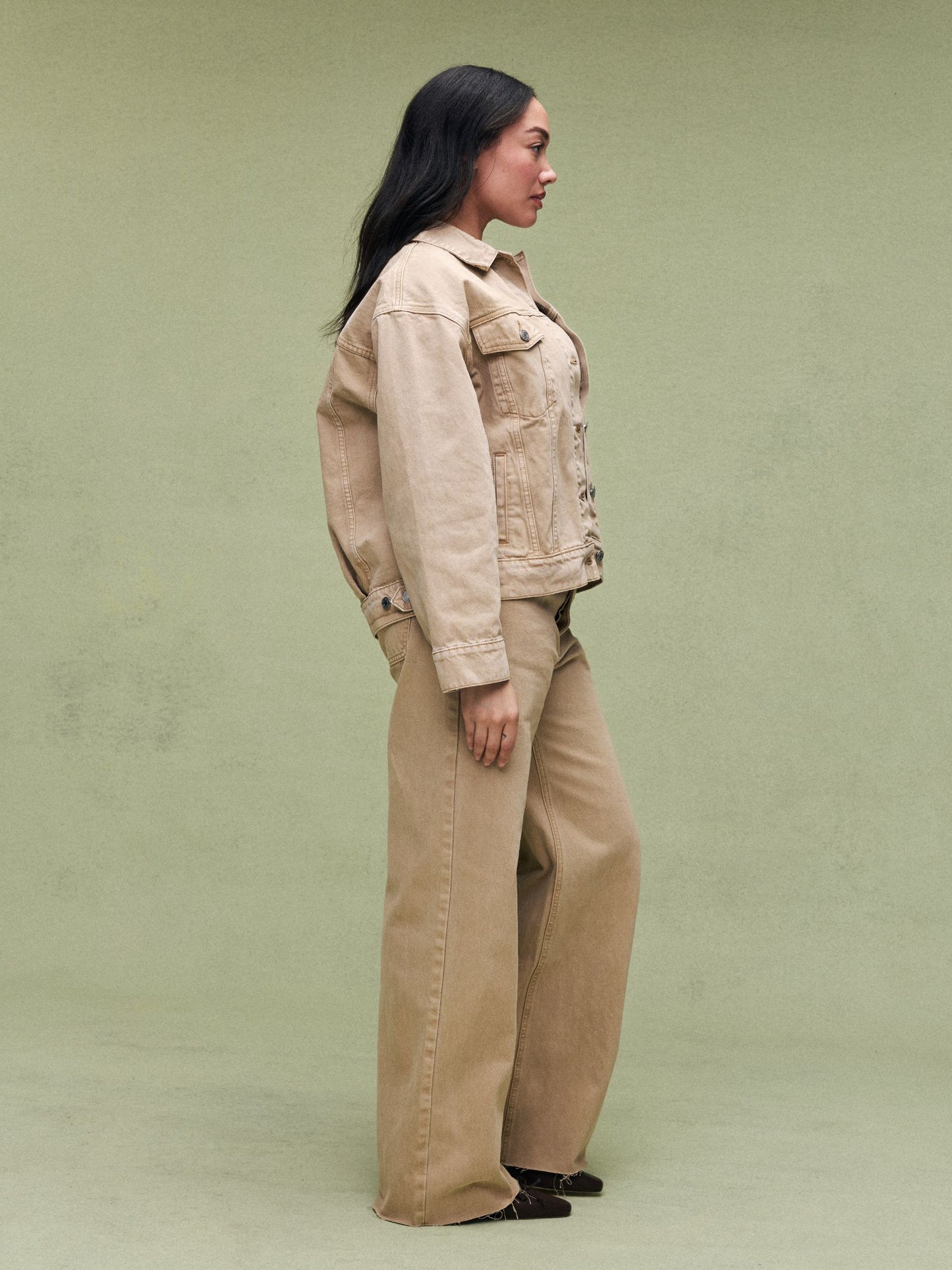 Oversized Denim Jacket - Camel