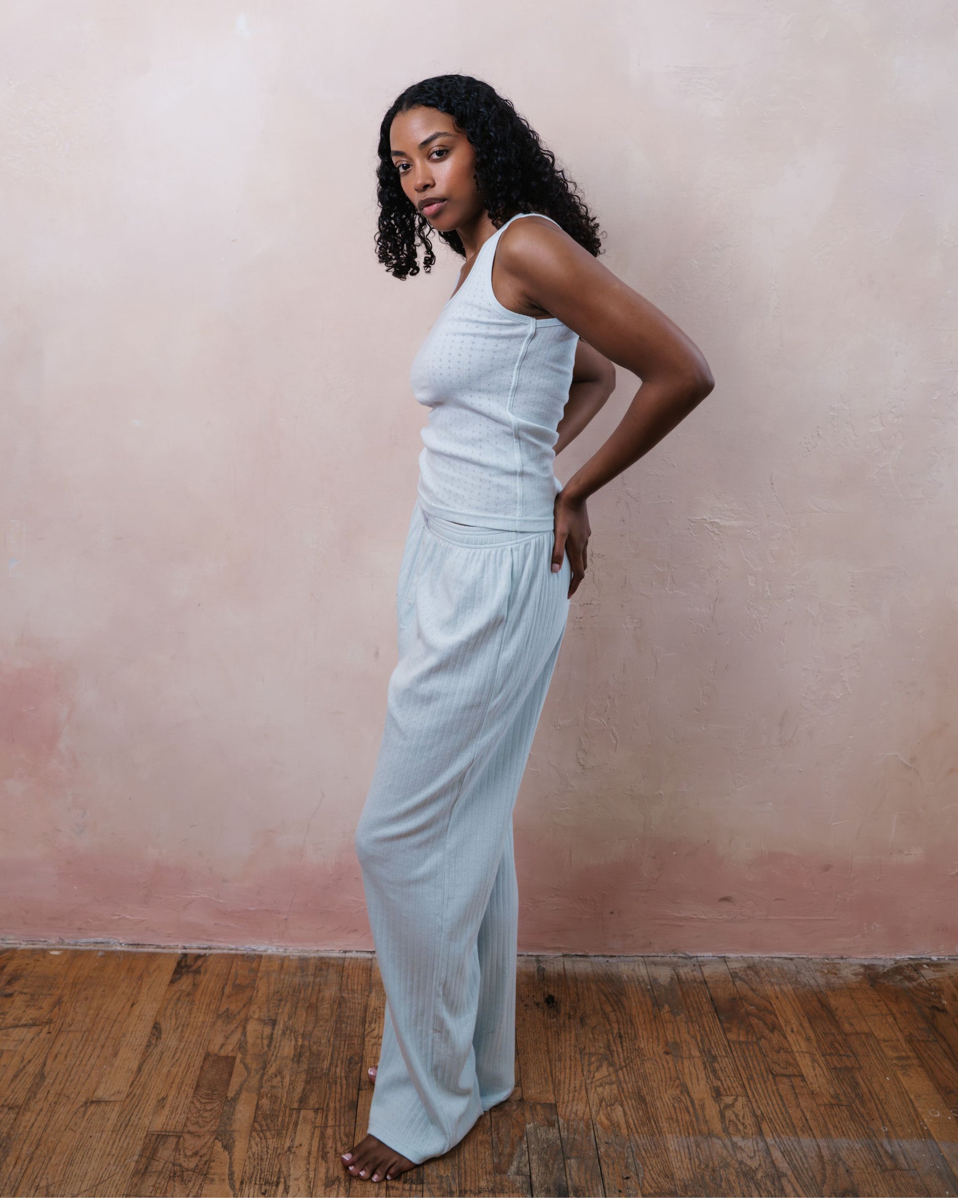 Pointelle Cotton Boxer Pants - Pale Blue