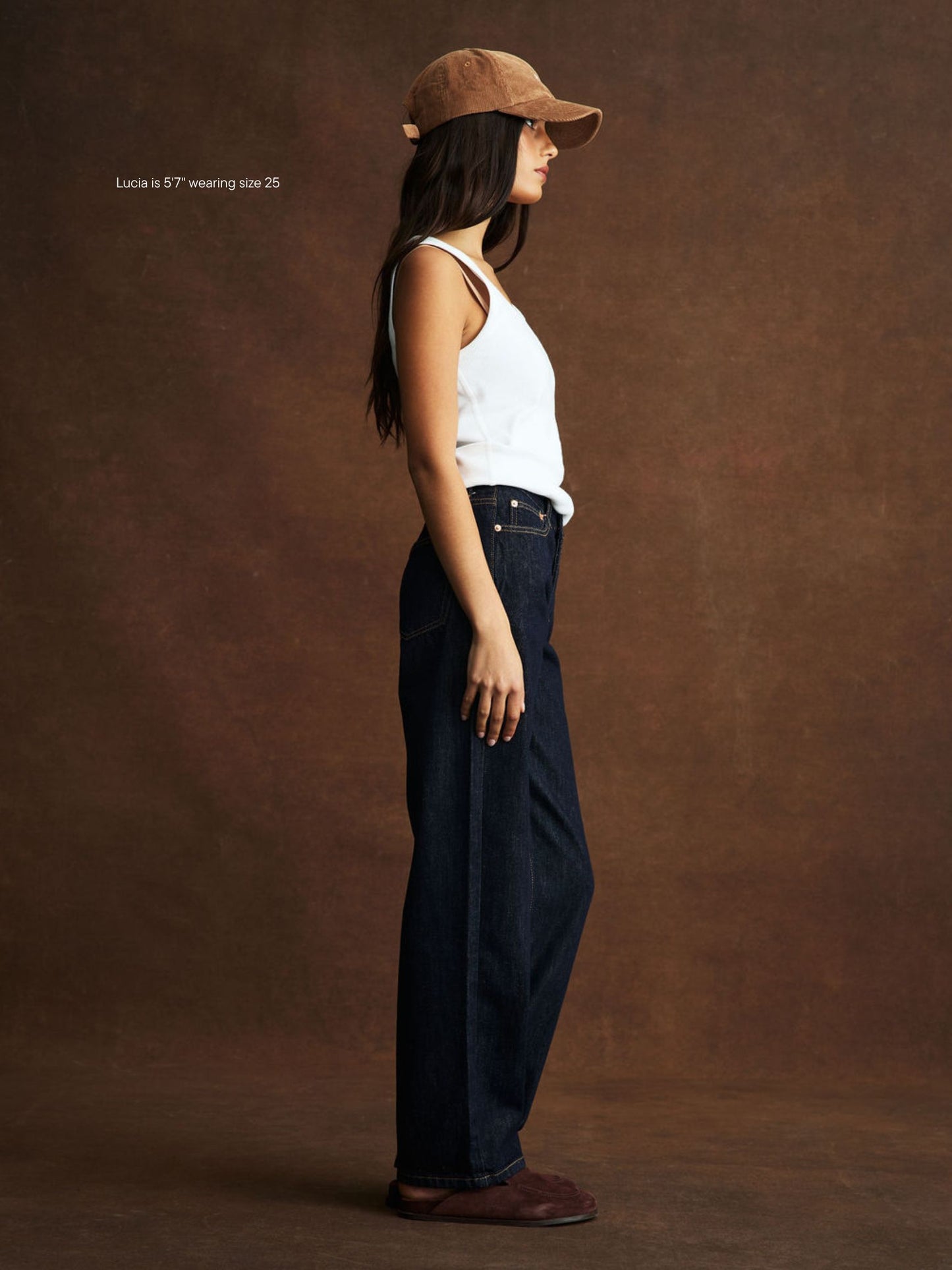 girl wearing classic straight jean -dark wash