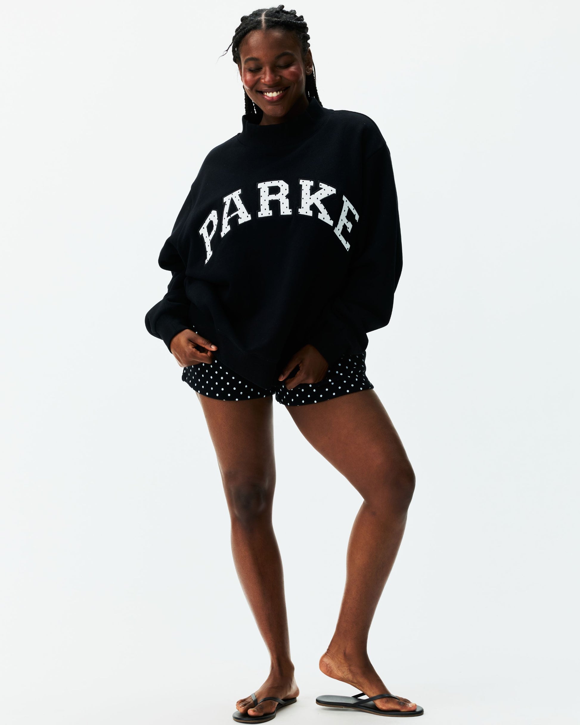 Preorder Polka Dot Letter Varsity Mockneck - Black