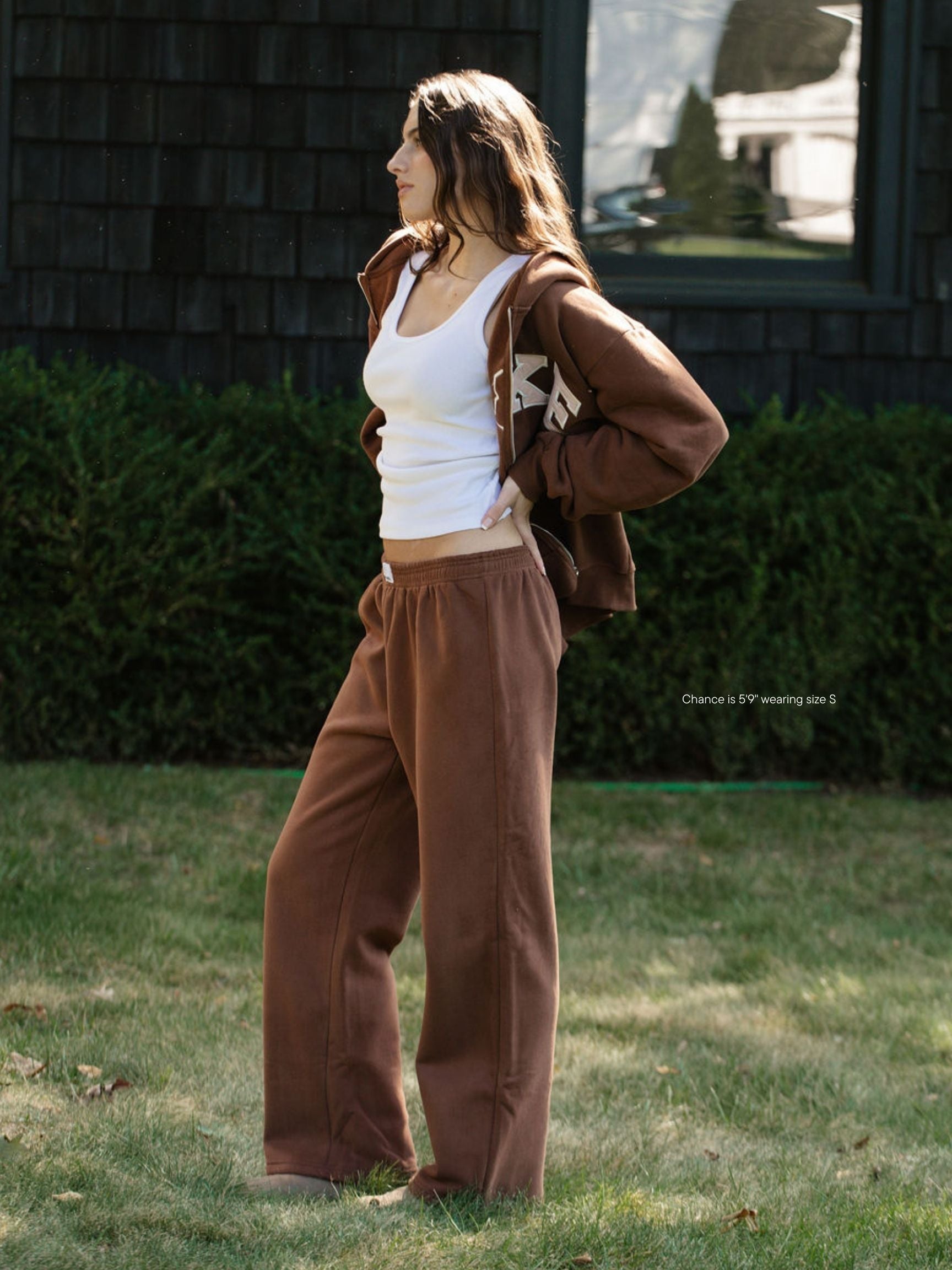 girl wearing boxer sweat pant -mocha