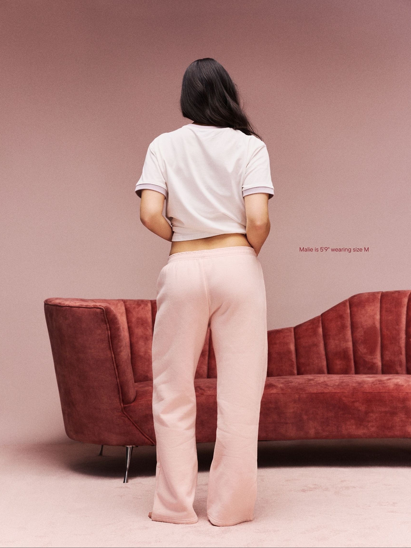 girl wearing Boxer Sweatpants -peony