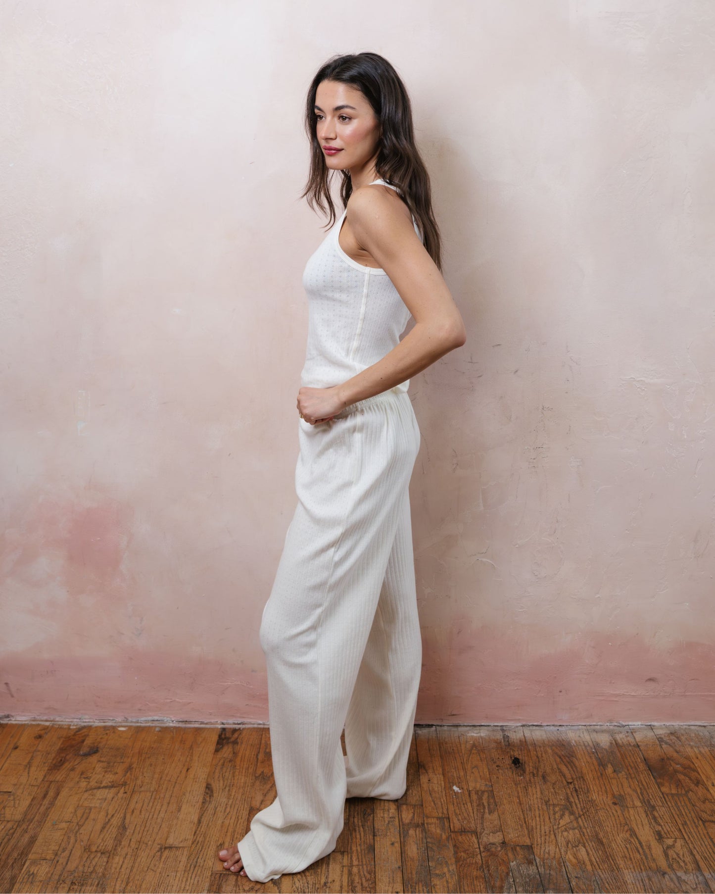 Pointelle Cotton Boxer Pants - Pearl