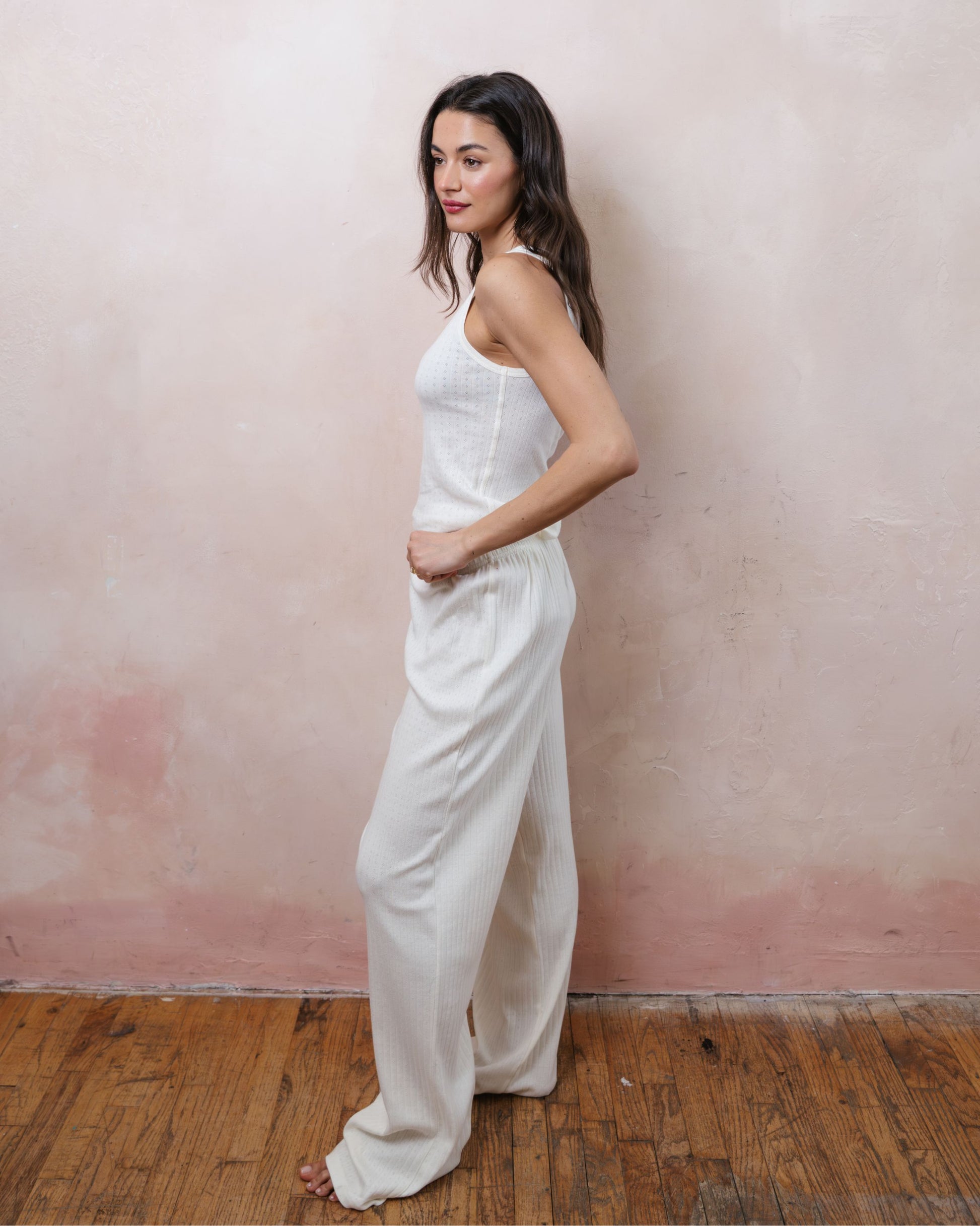 Pointelle Cotton Boxer Pants - Pearl
