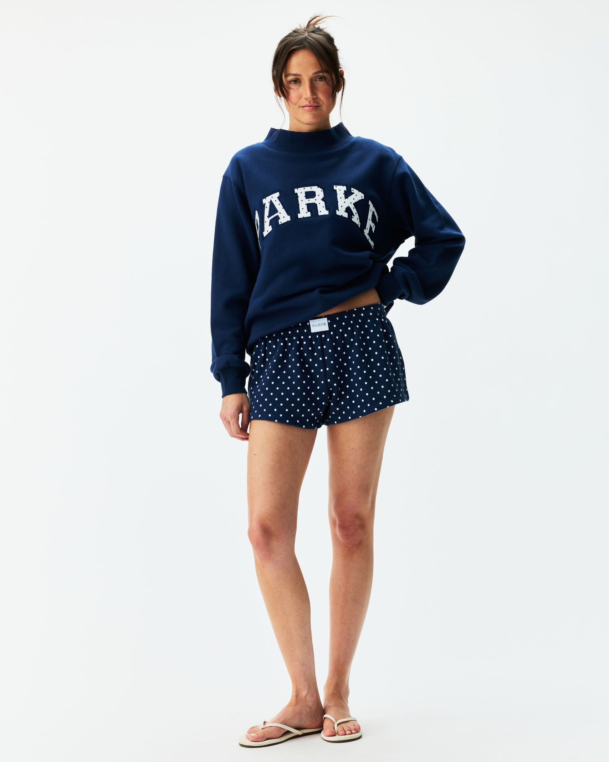 Preorder Boxer Sweatshorts - Denim Polka Dots