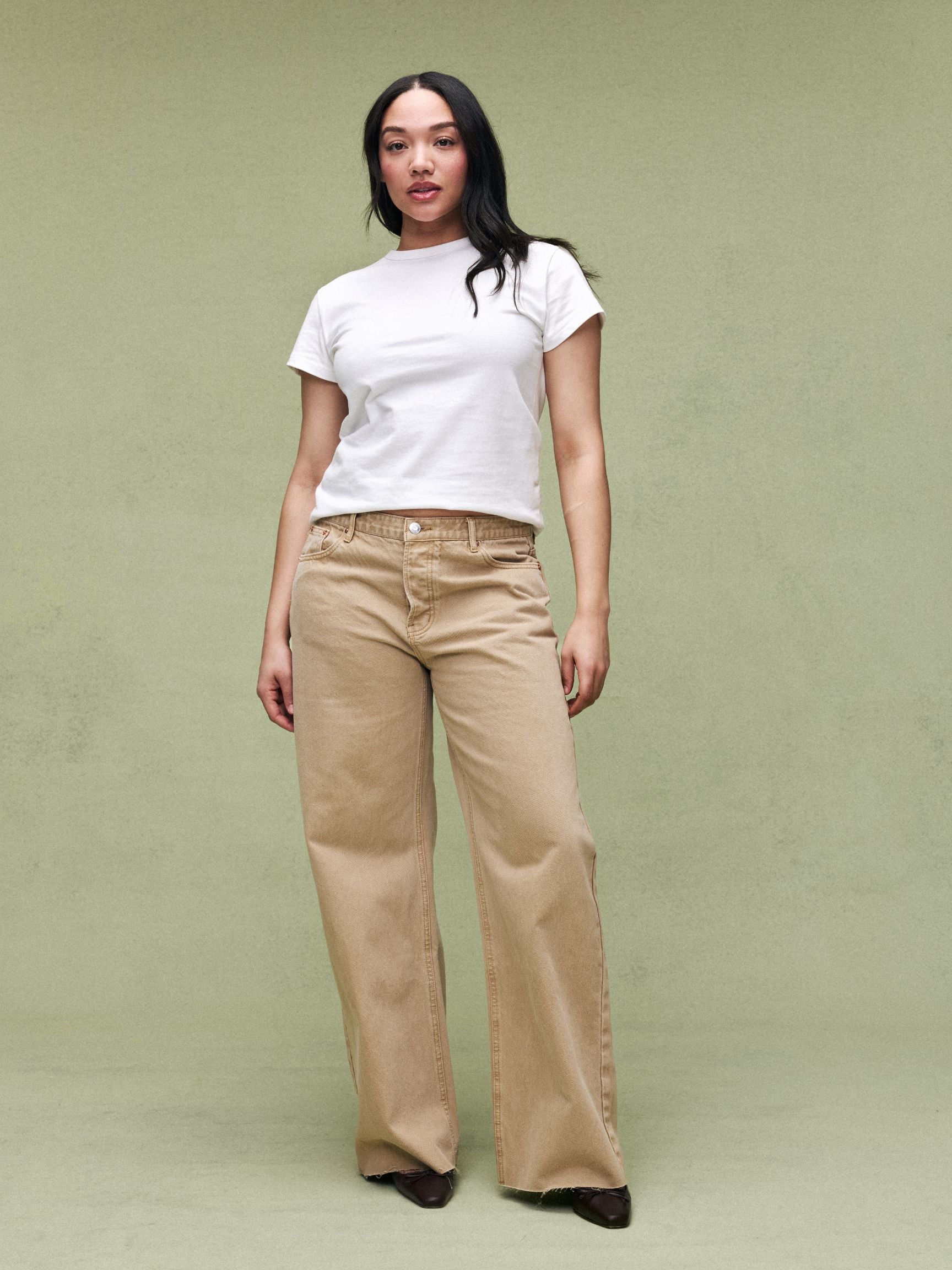 Low Rise Baggy Jeans - Camel