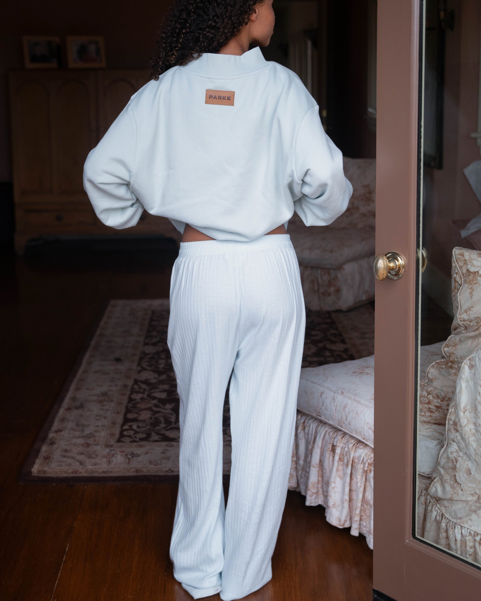 Pointelle Cotton Boxer Pants - Pale Blue