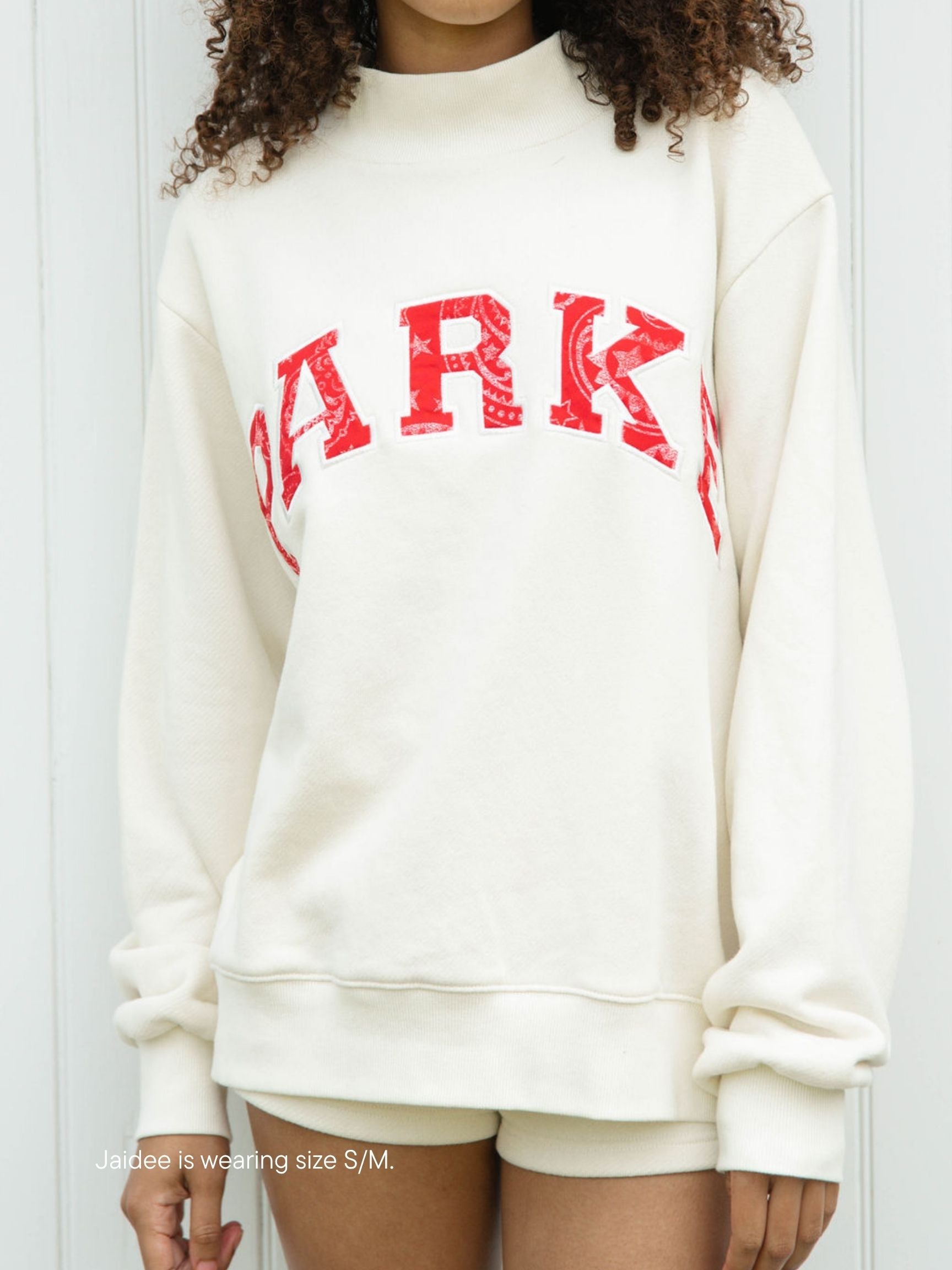 coastal varsity mockneck -cream + red paisley