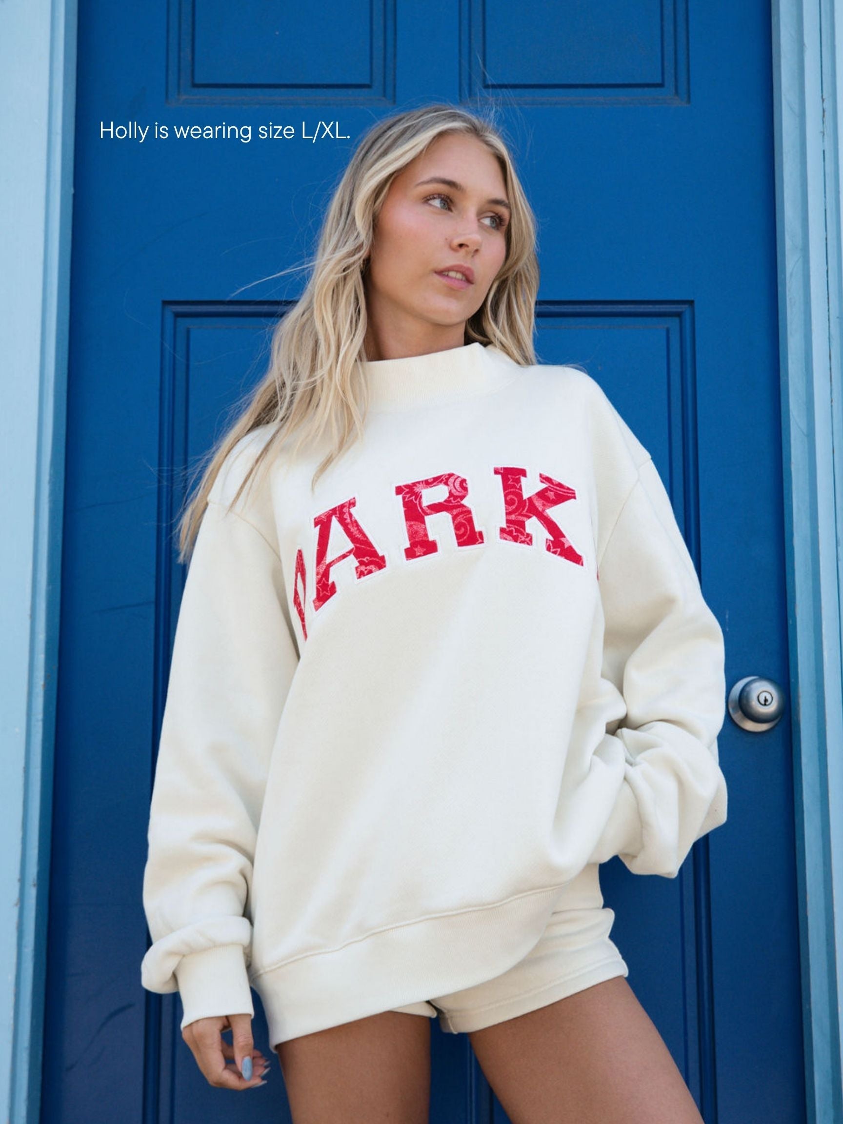 coastal varsity mockneck -cream + red paisley