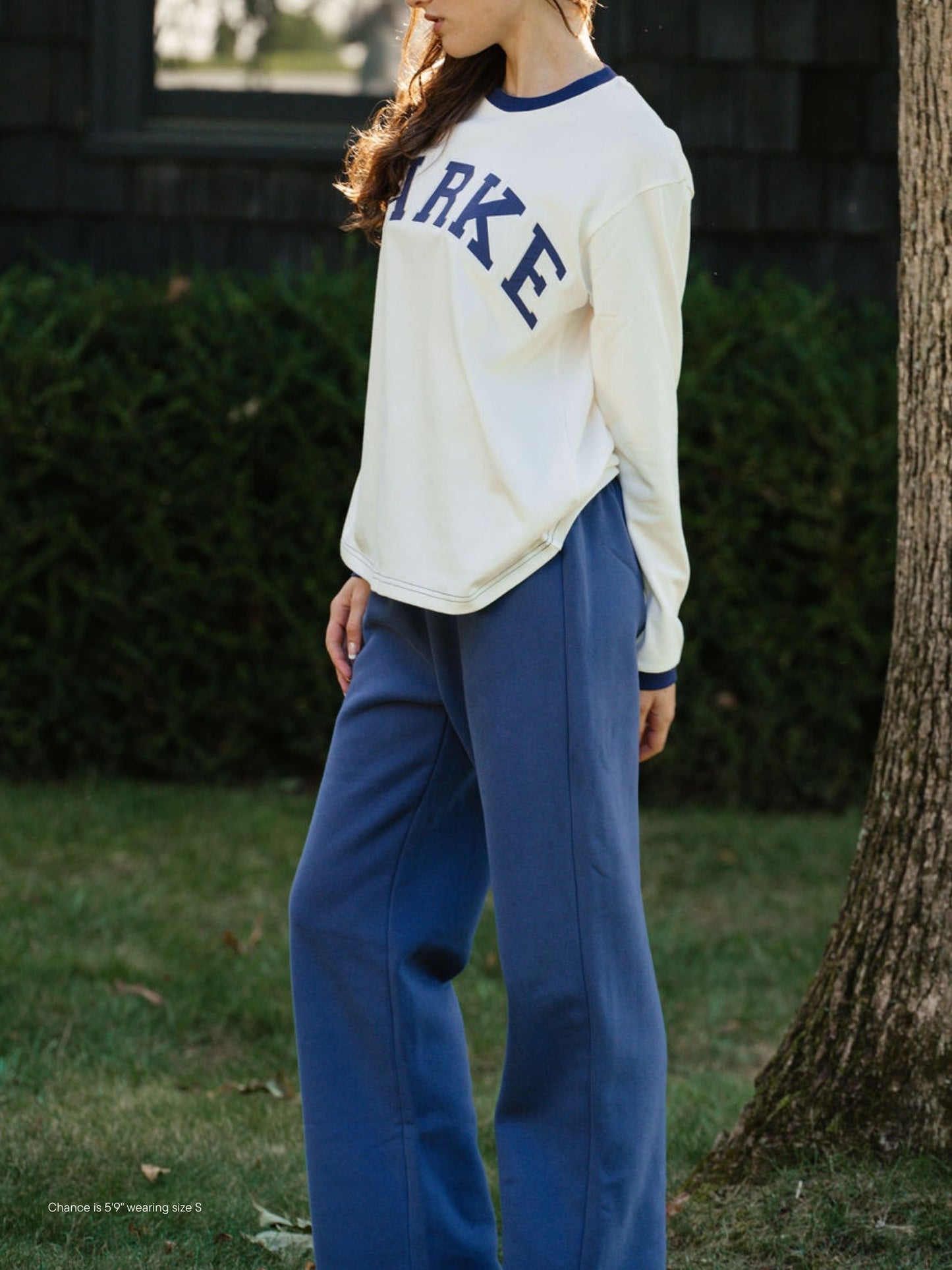 girl wearing boxer sweat pant -crown blue
