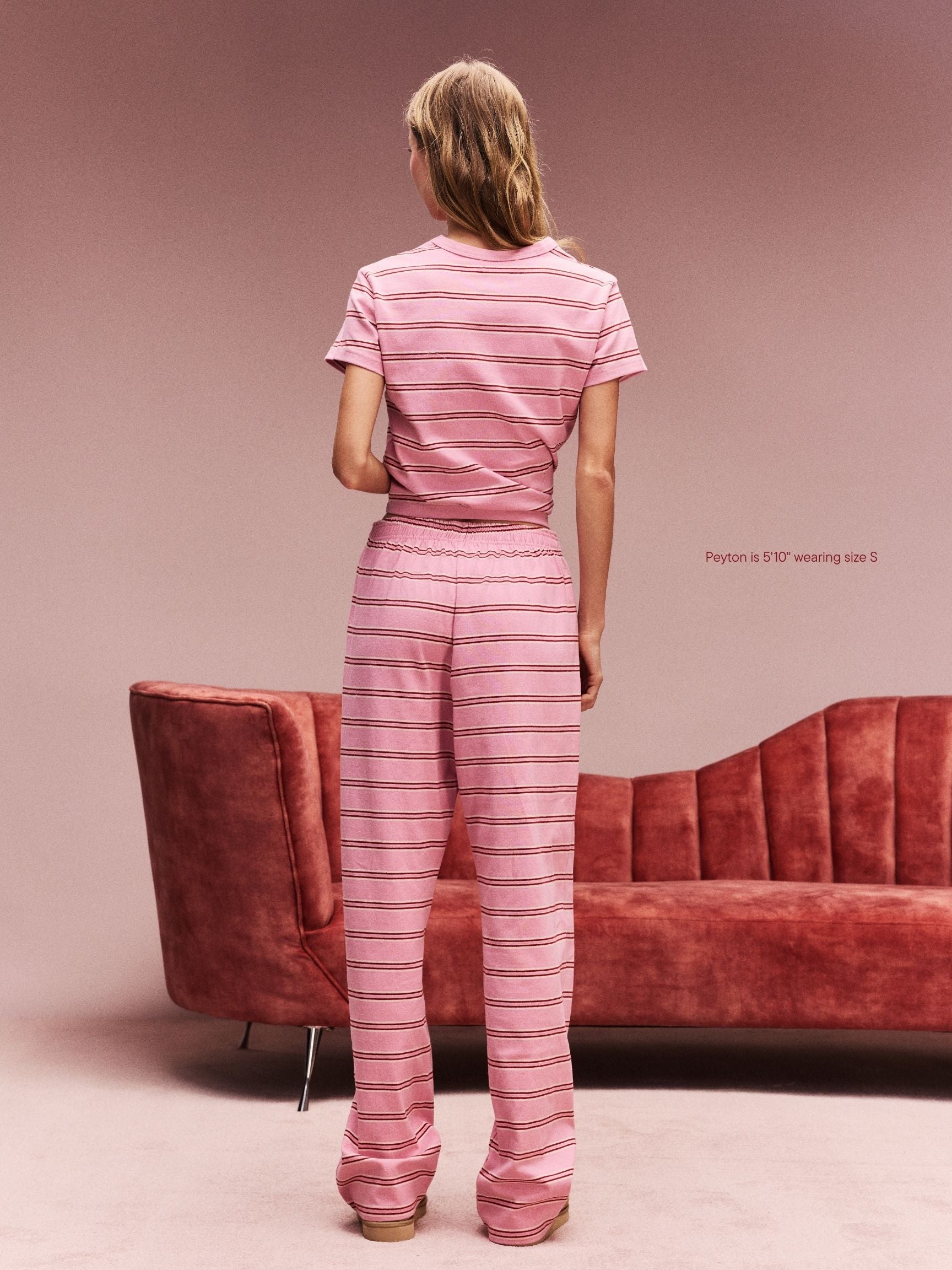 girl wearing Striped Cotton Boxer Pants -sweetheart stripe