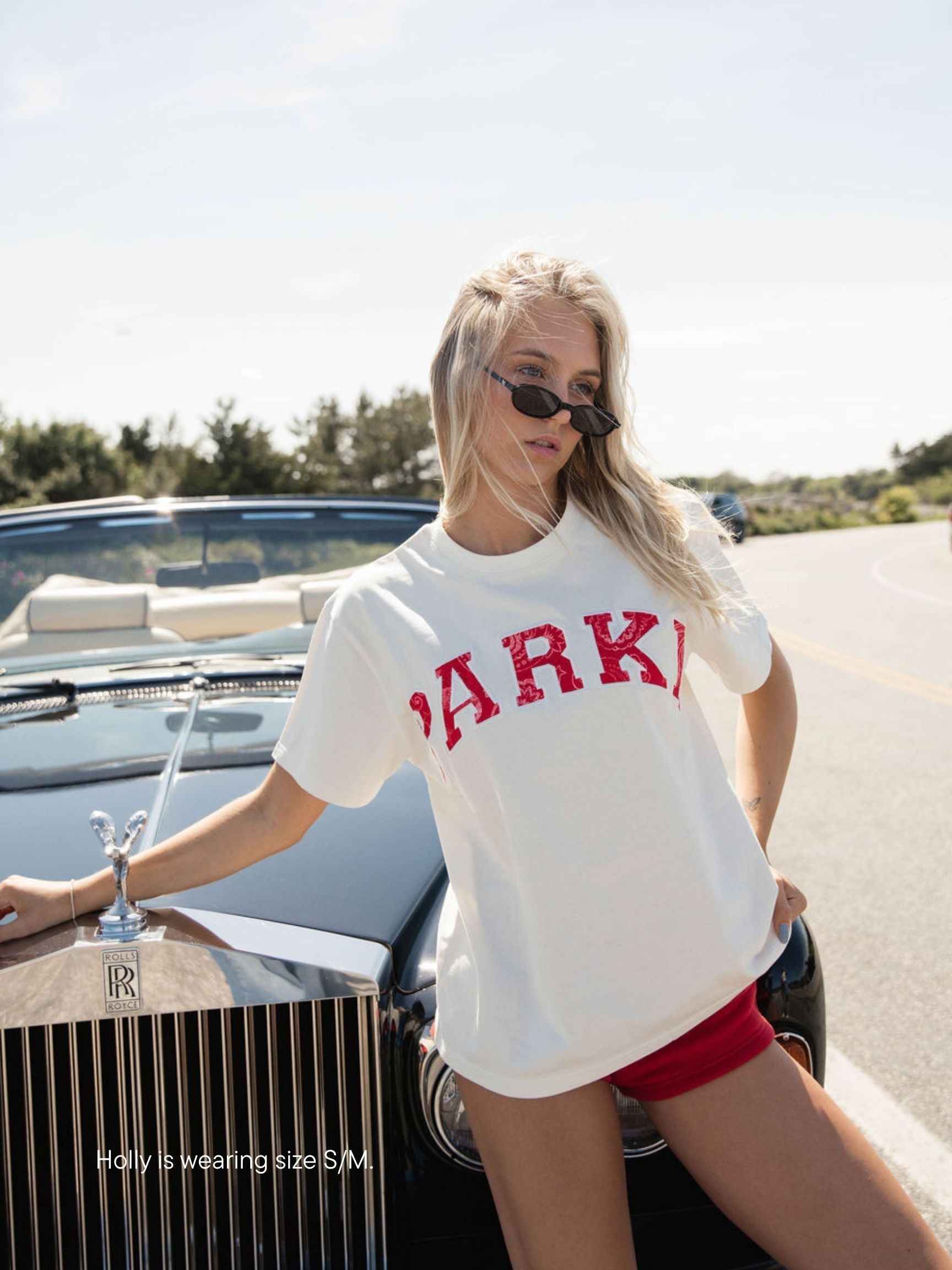 varsity tee -cream + red paisley