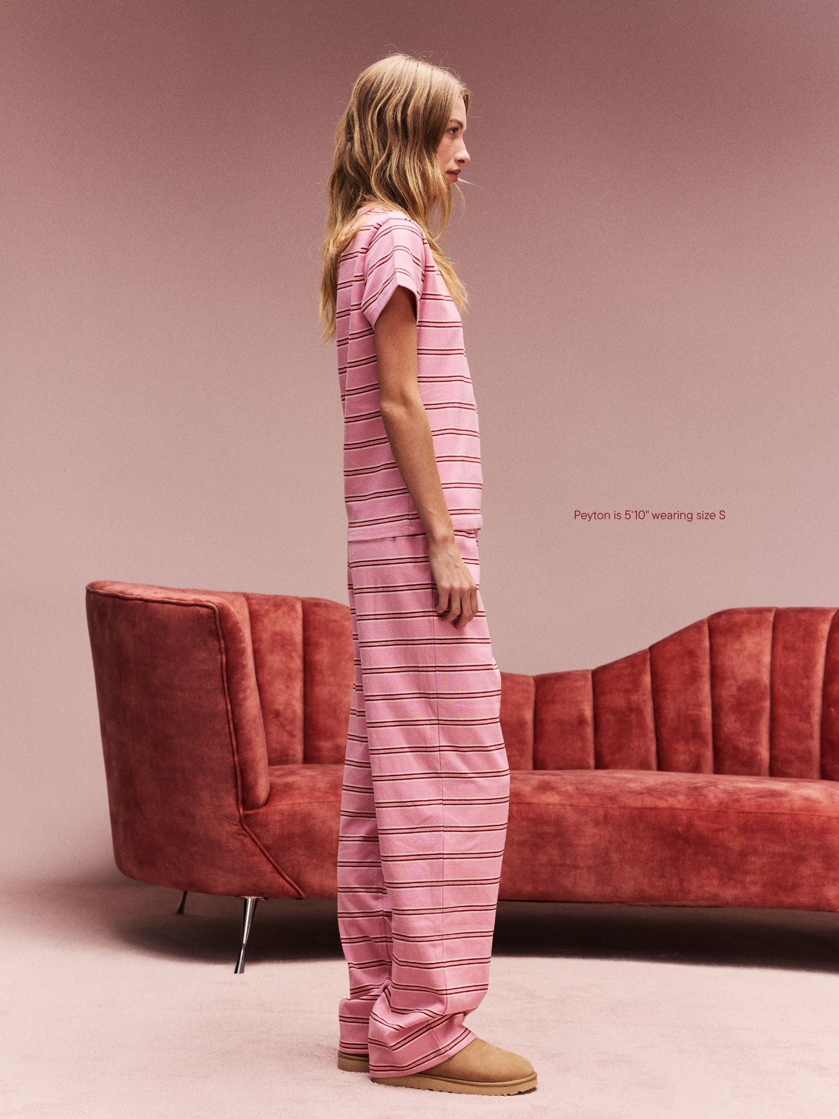 girl wearing Striped Cotton Boxer Pants -sweetheart stripe