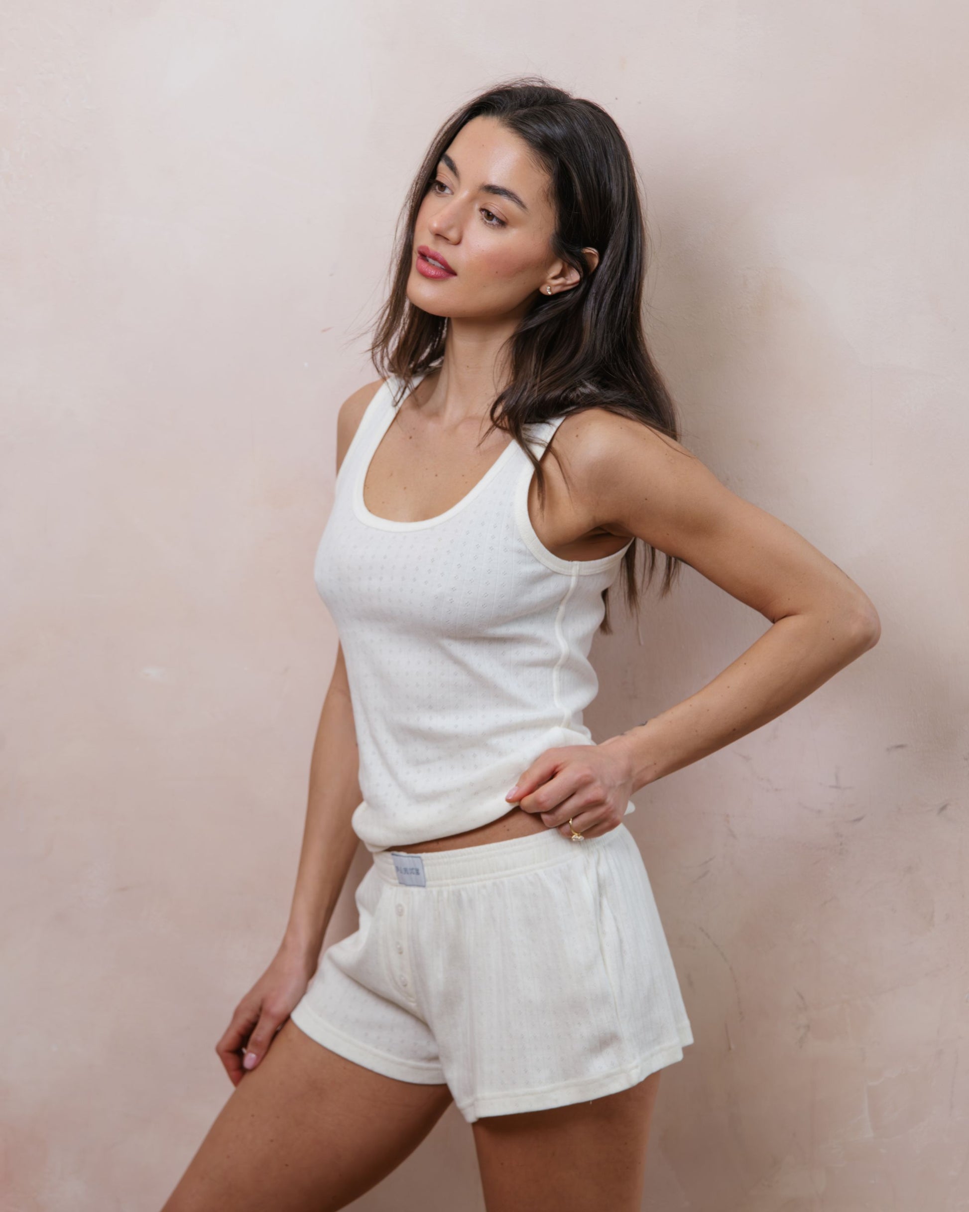 Pointelle Cotton Boxer Shorts - Pearl