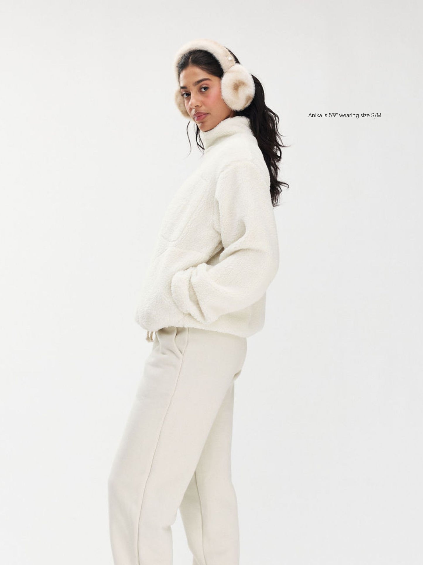 girl wearing Quarter Zip Fleece Pullover -oat