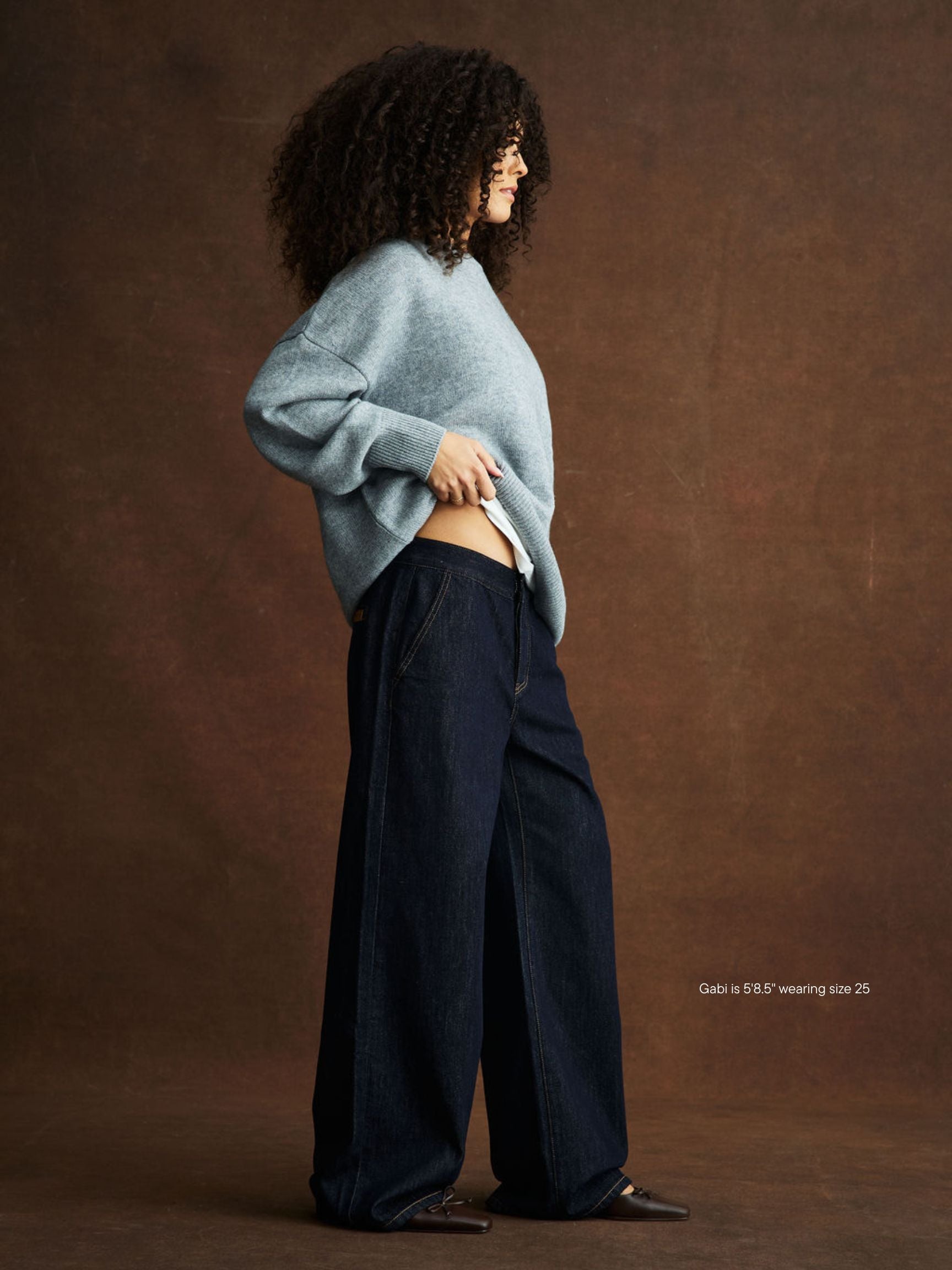 girl wearing trouser jean -dark wash