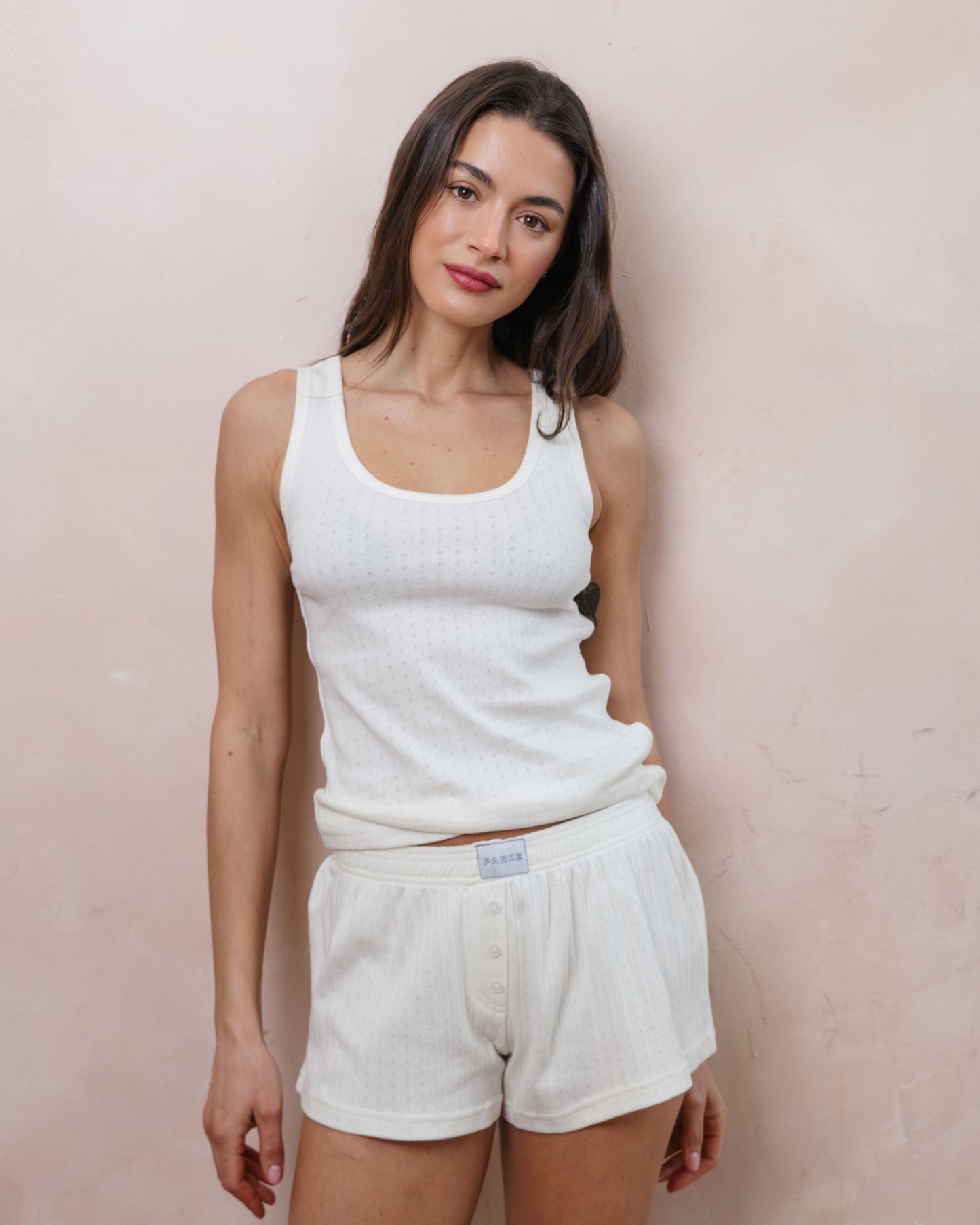 Pointelle Cotton Boxer Shorts - Pearl