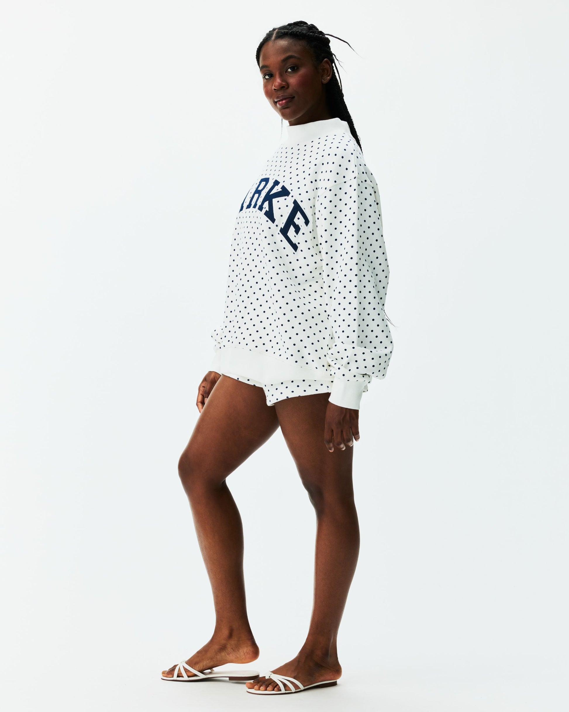 Polka Dot Varsity Mockneck - White Polka Dot