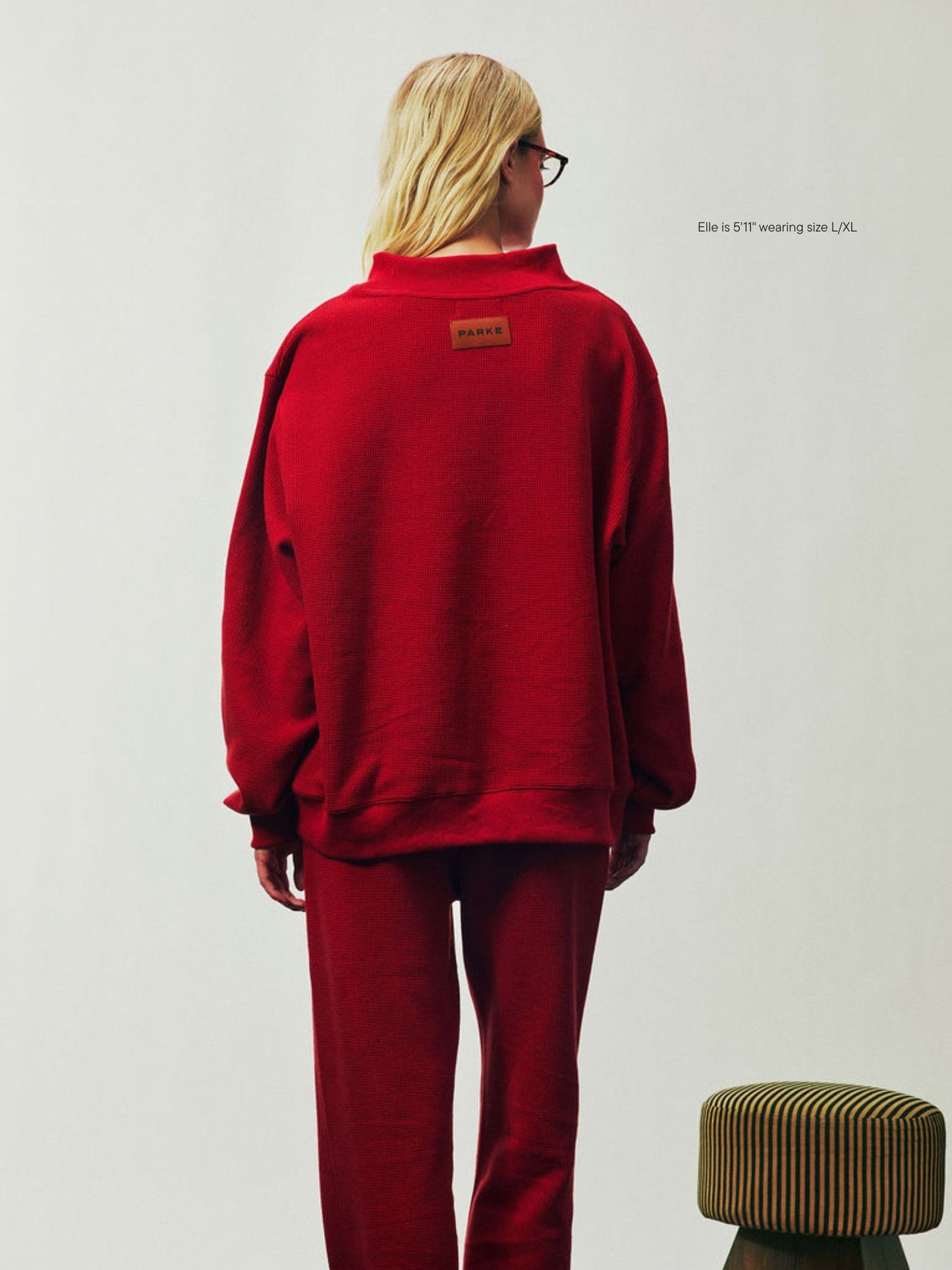 girl wearing Holiday Waffle Pullover -cola
