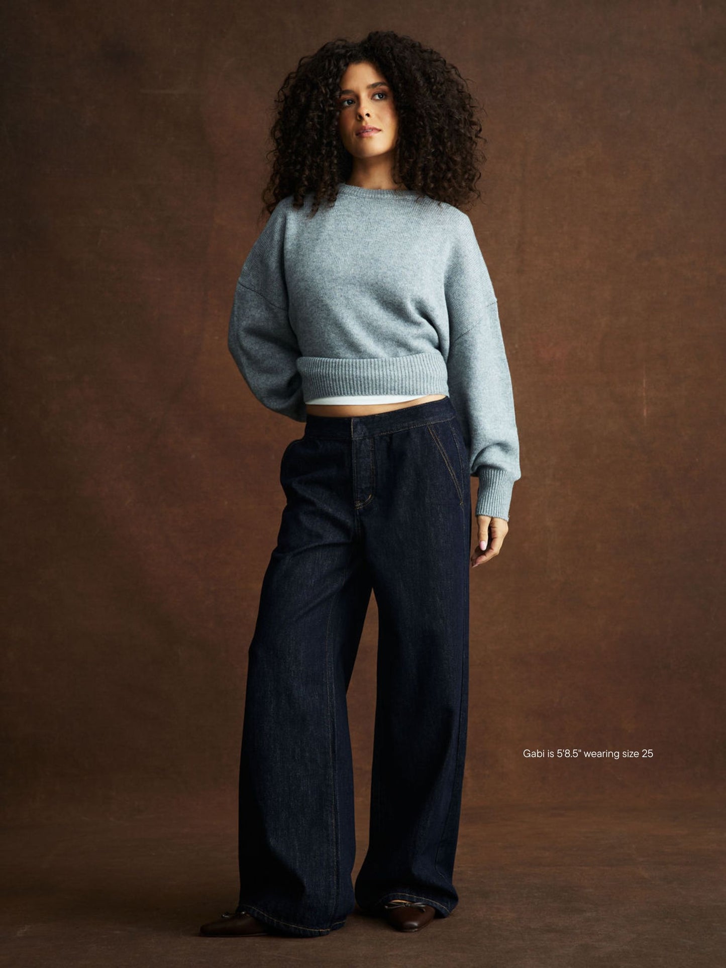 girl wearing trouser jean -dark wash