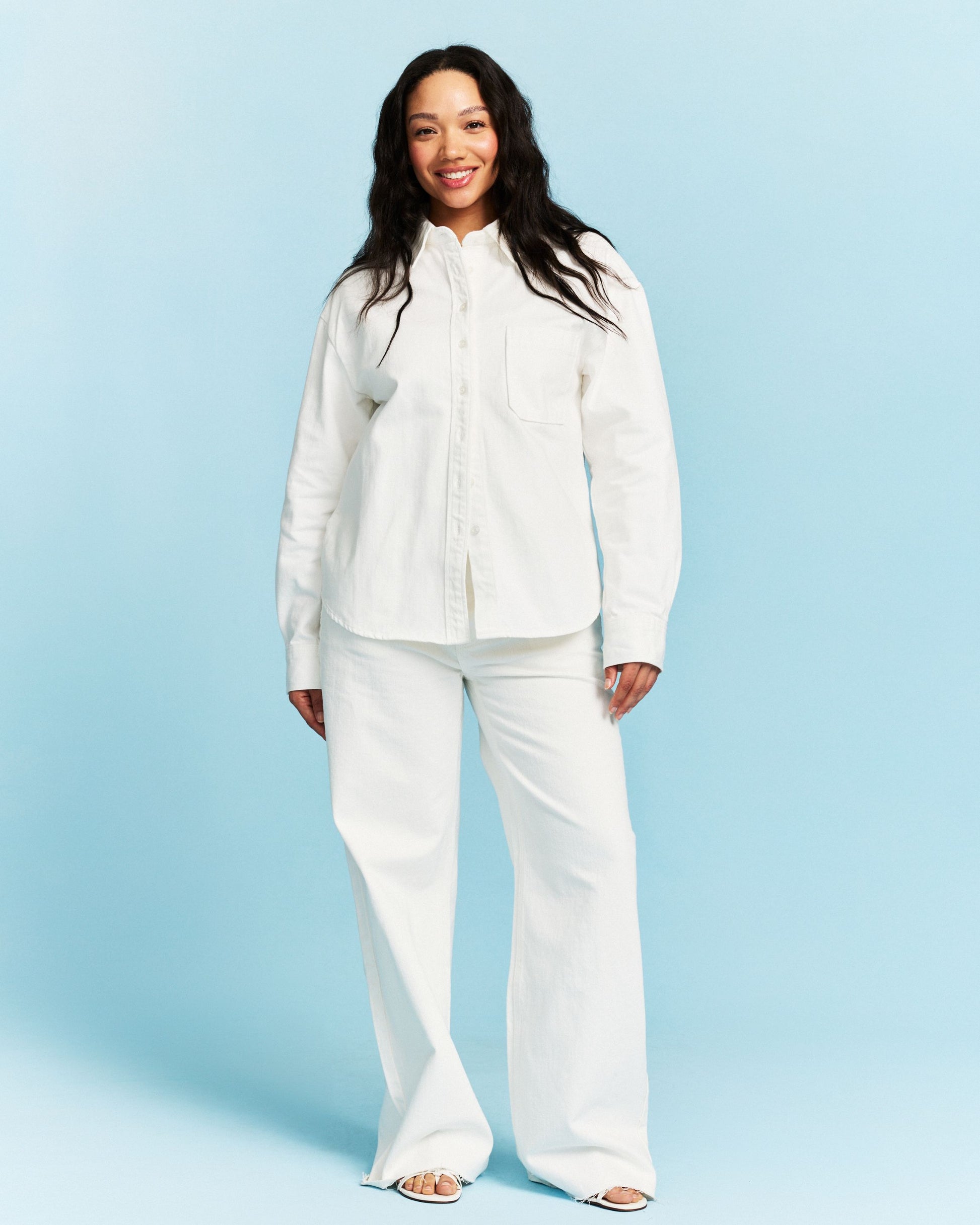 Long Sleeve Denim Shirt - White