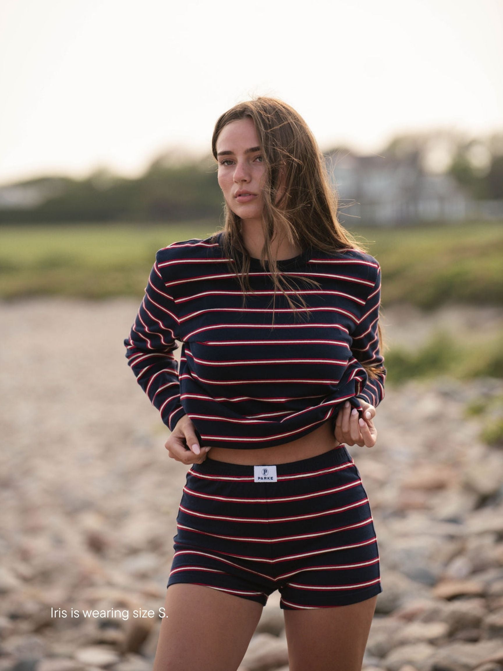 long sleeve striped tee -navy stripe