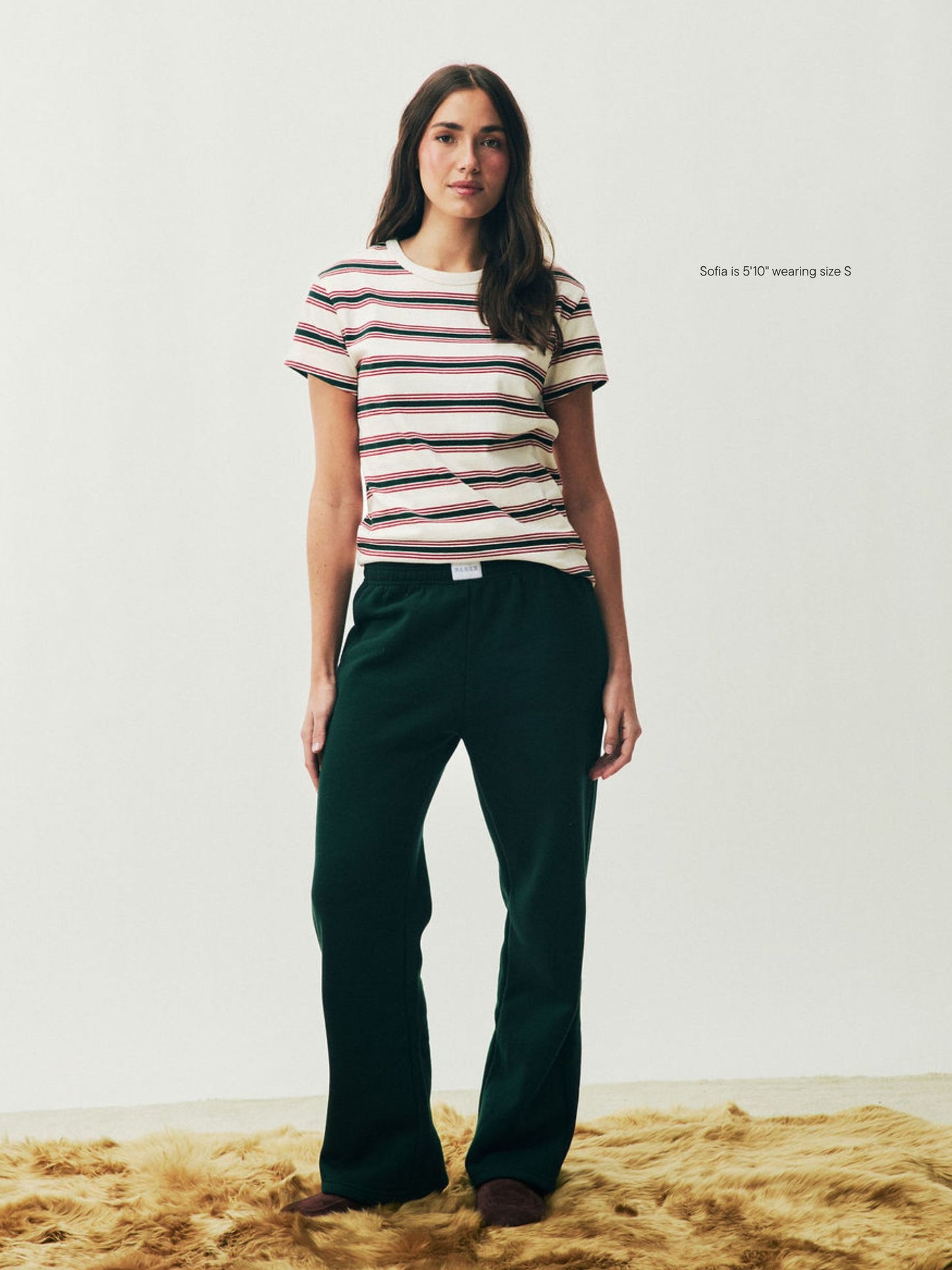 girl wearing Holiday Boxer Sweatpants -forest