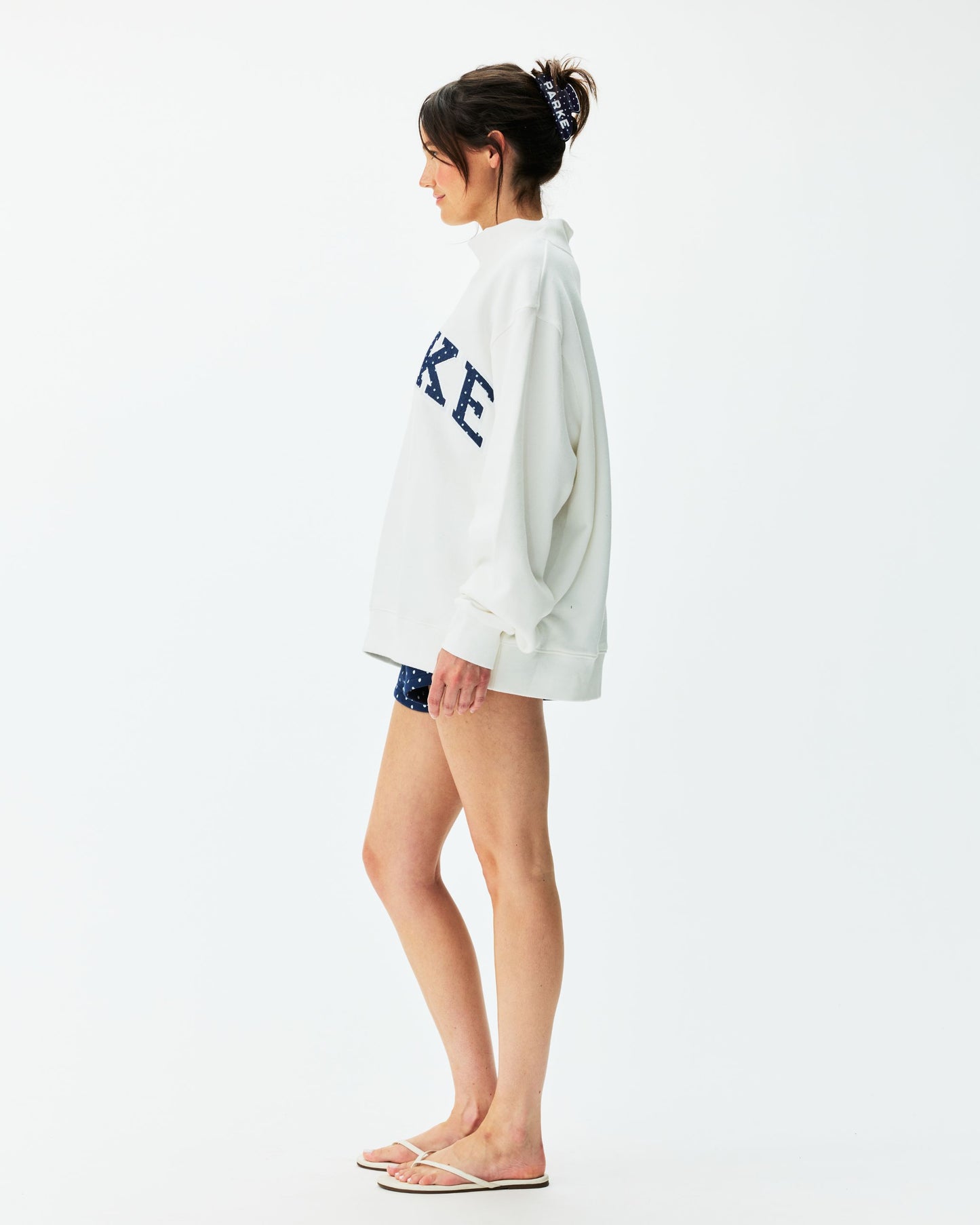 Preorder Polka Dot Letter Varsity Mockneck - White