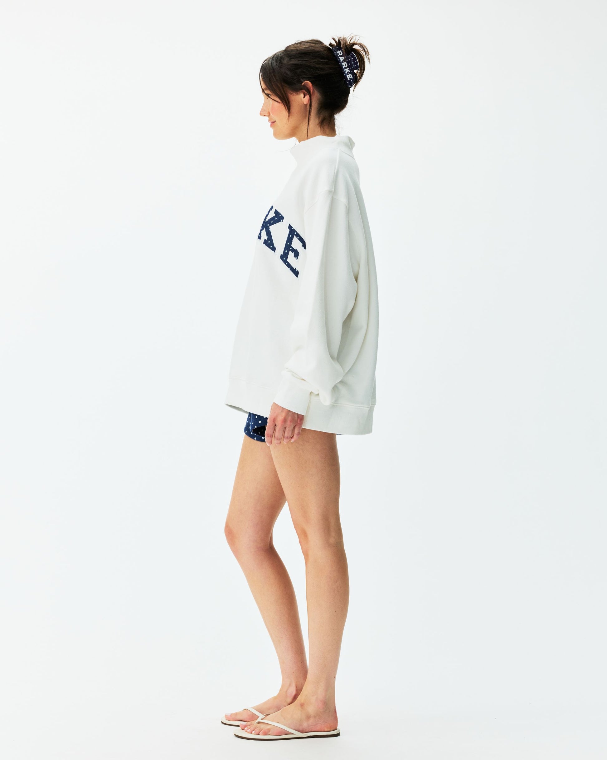 Preorder Polka Dot Letter Varsity Mockneck - White