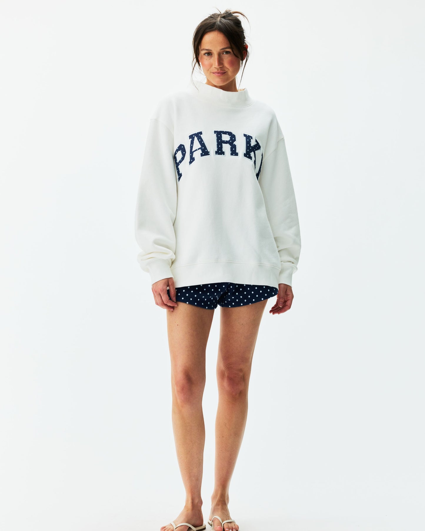 Preorder Polka Dot Letter Varsity Mockneck - White