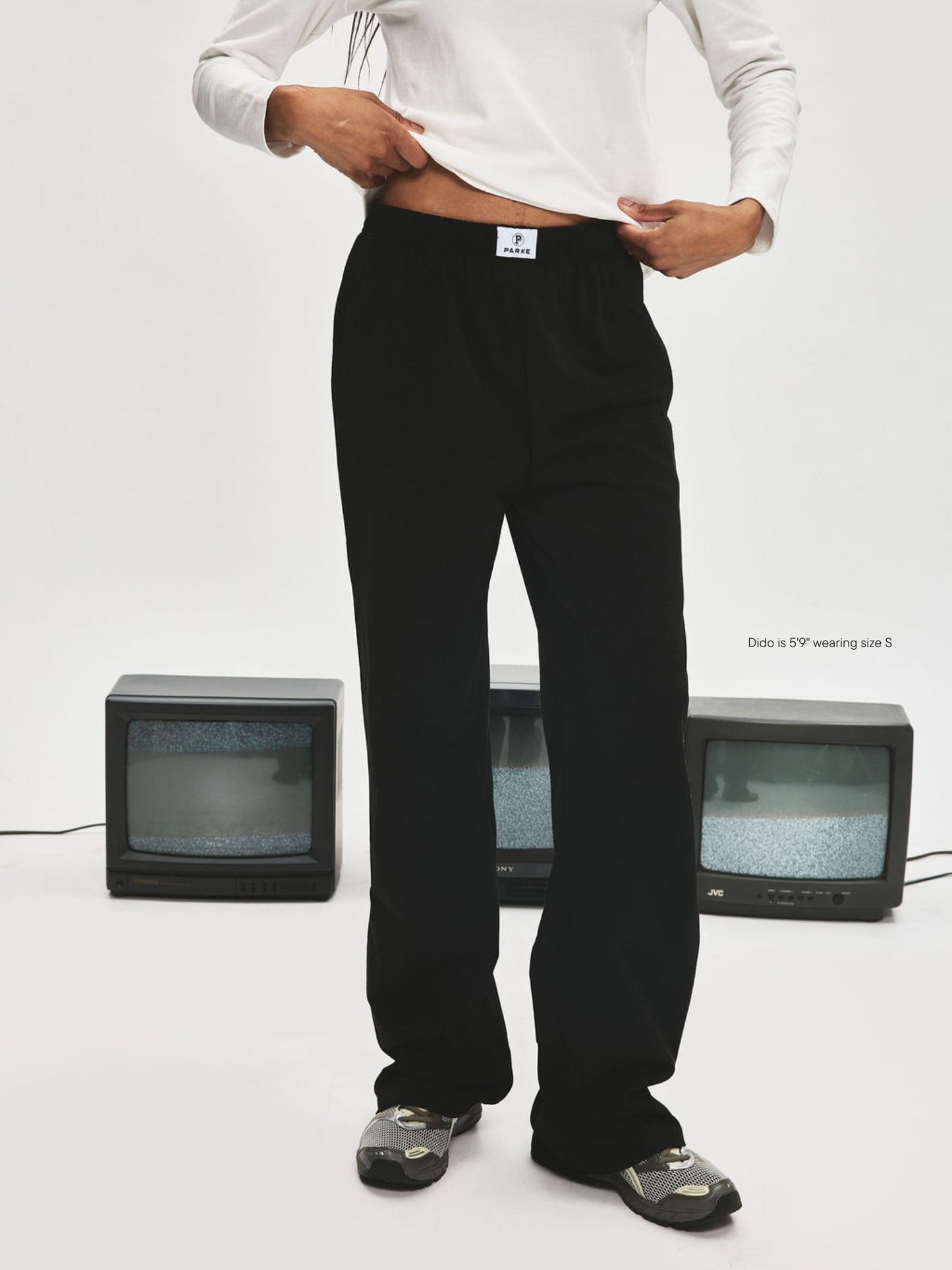 girl wearing Cotton Boxer Pants -black