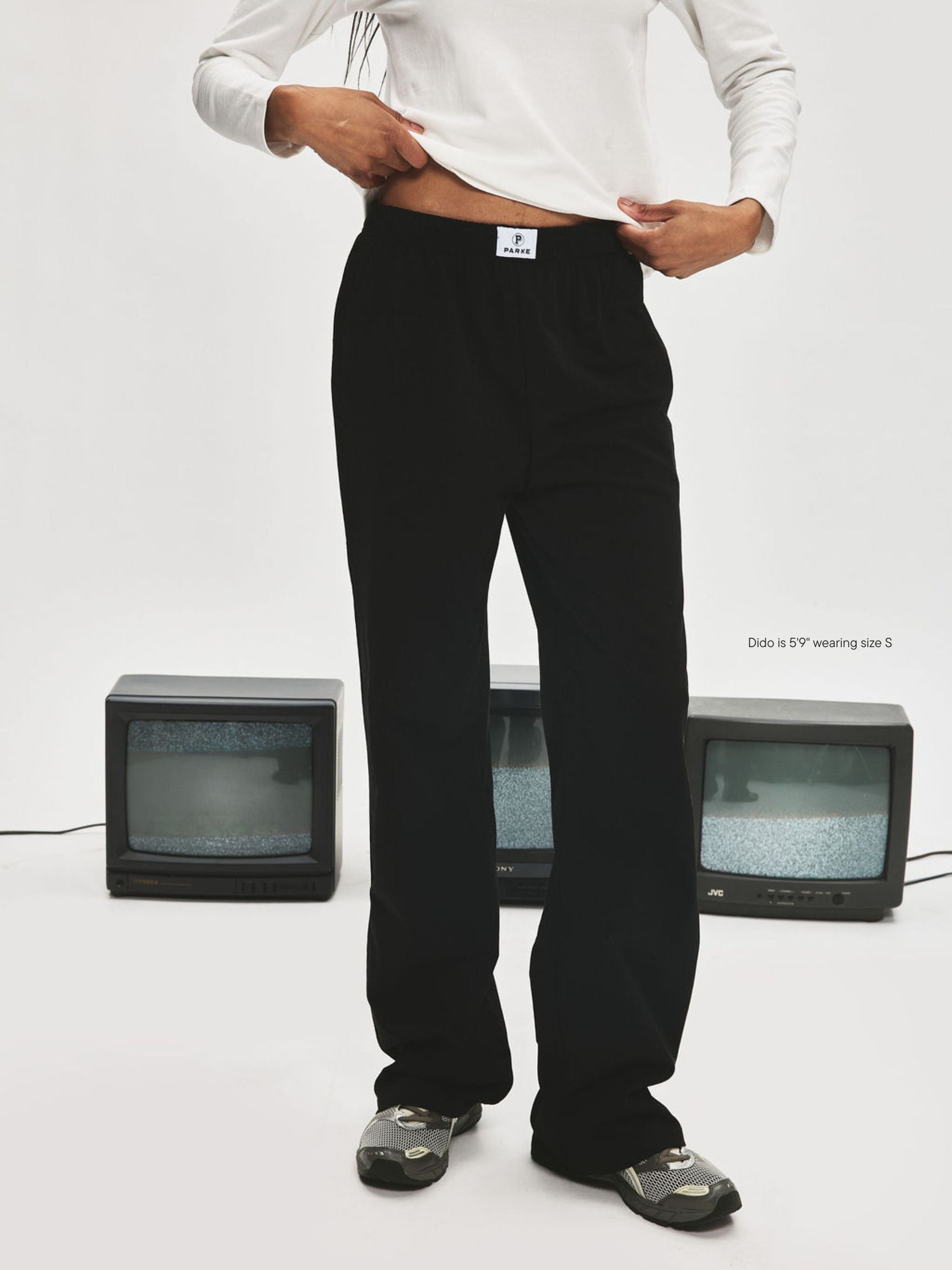 girl wearing Cotton Boxer Pants -black