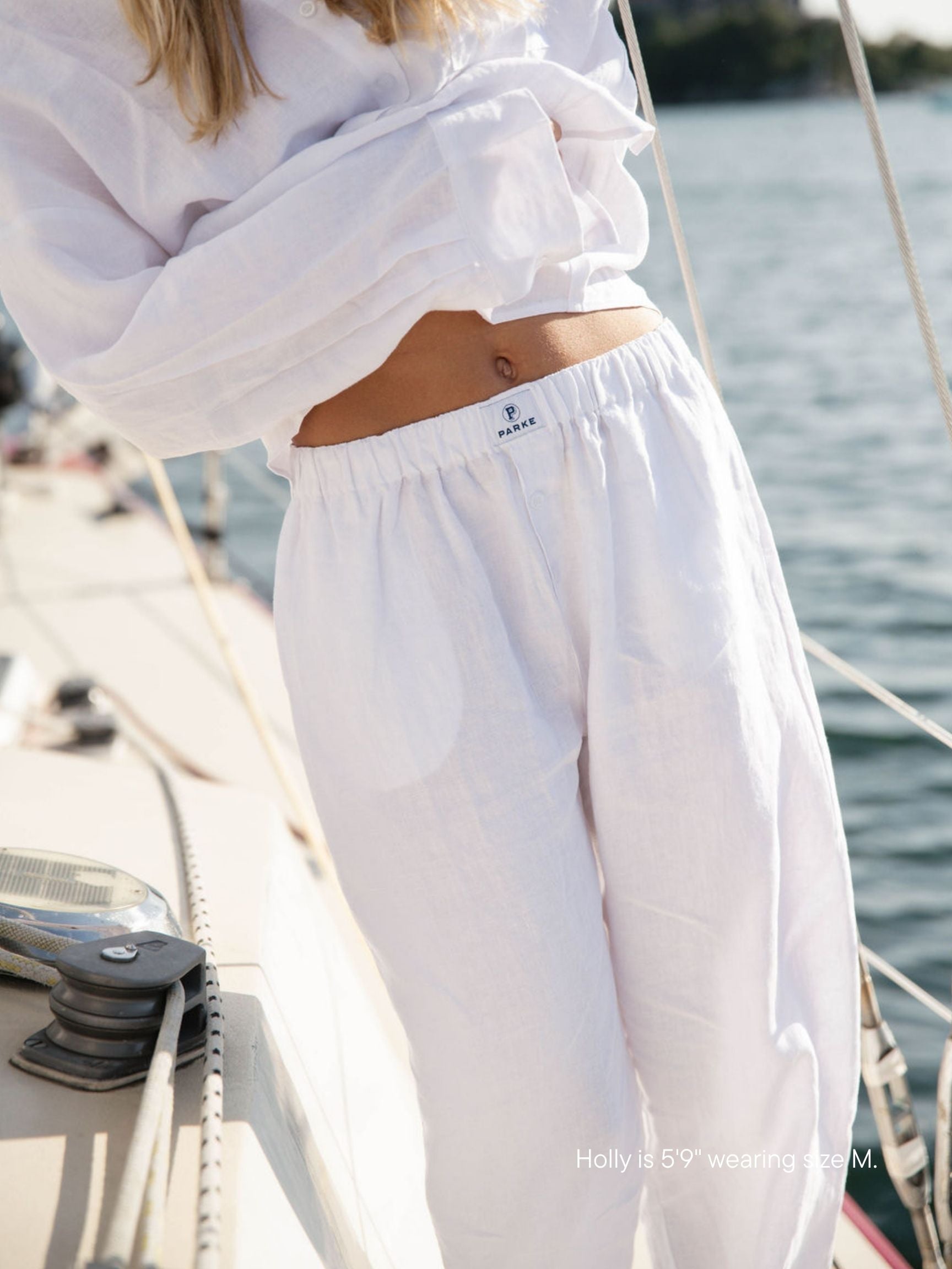 linen boxer pant -white