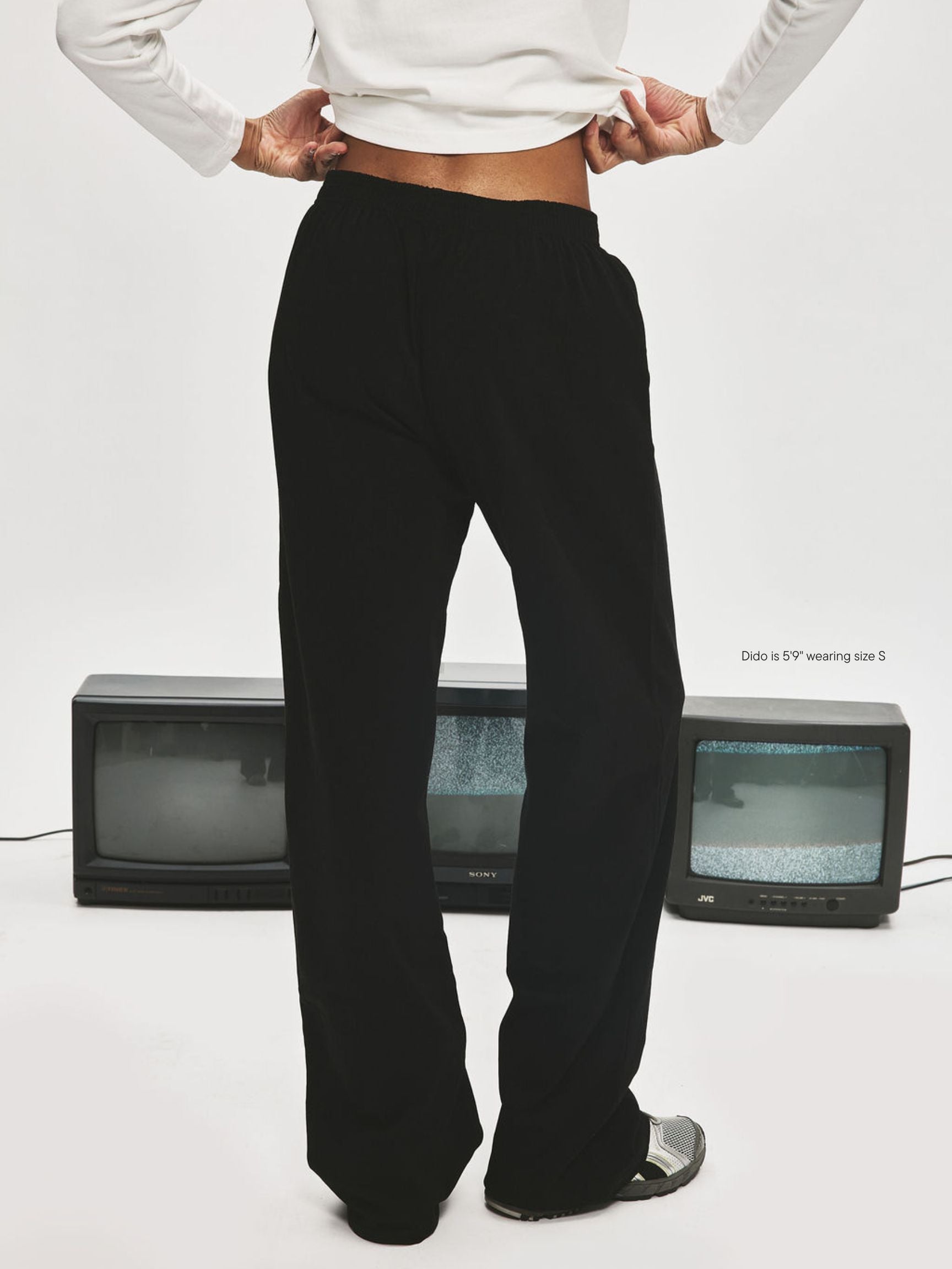 girl wearing Cotton Boxer Pants -black