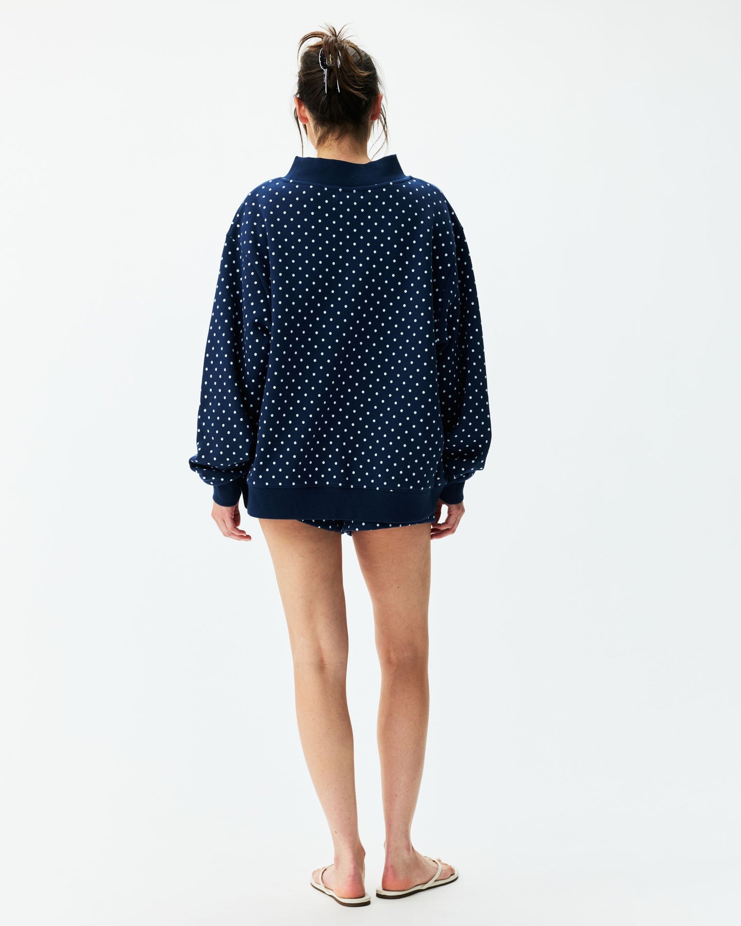 Preorder Polka Dot Varsity Mockneck - Denim Polka Dot