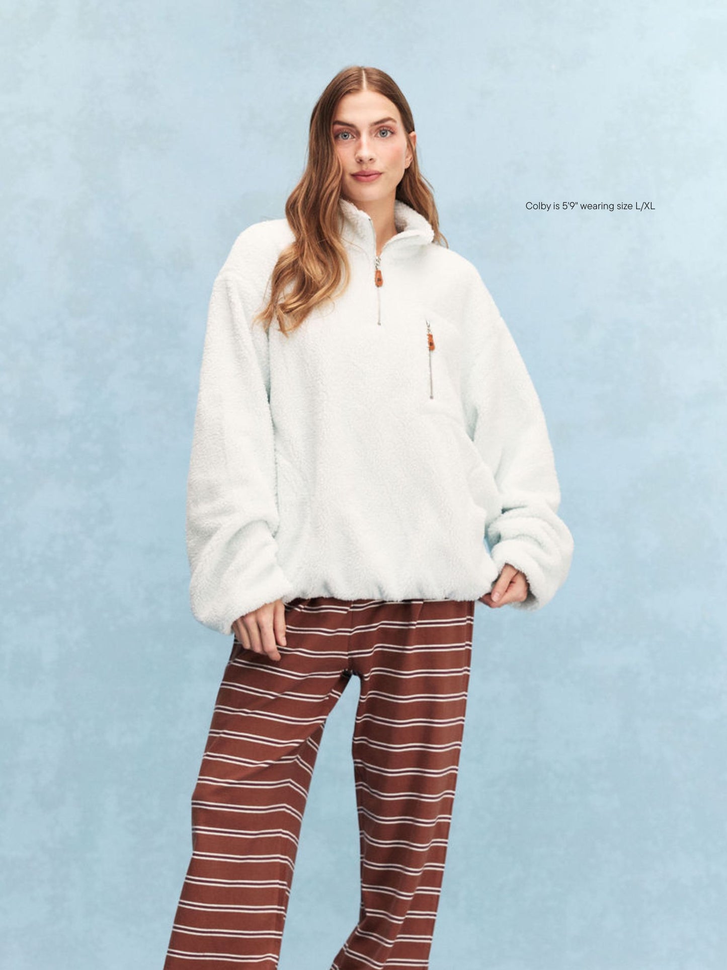 girl wearing Quarter Zip Fleece Pullover -arctic