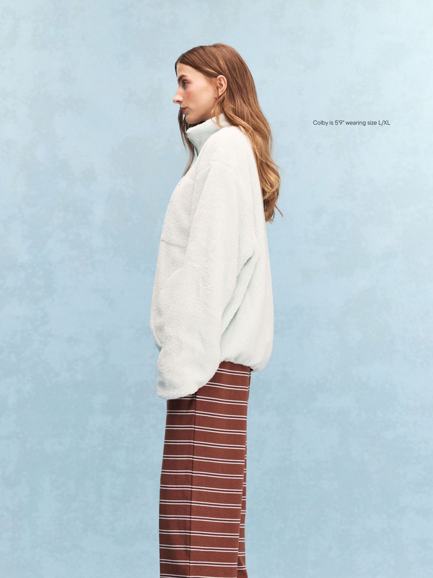 girl wearing Quarter Zip Fleece Pullover -arctic