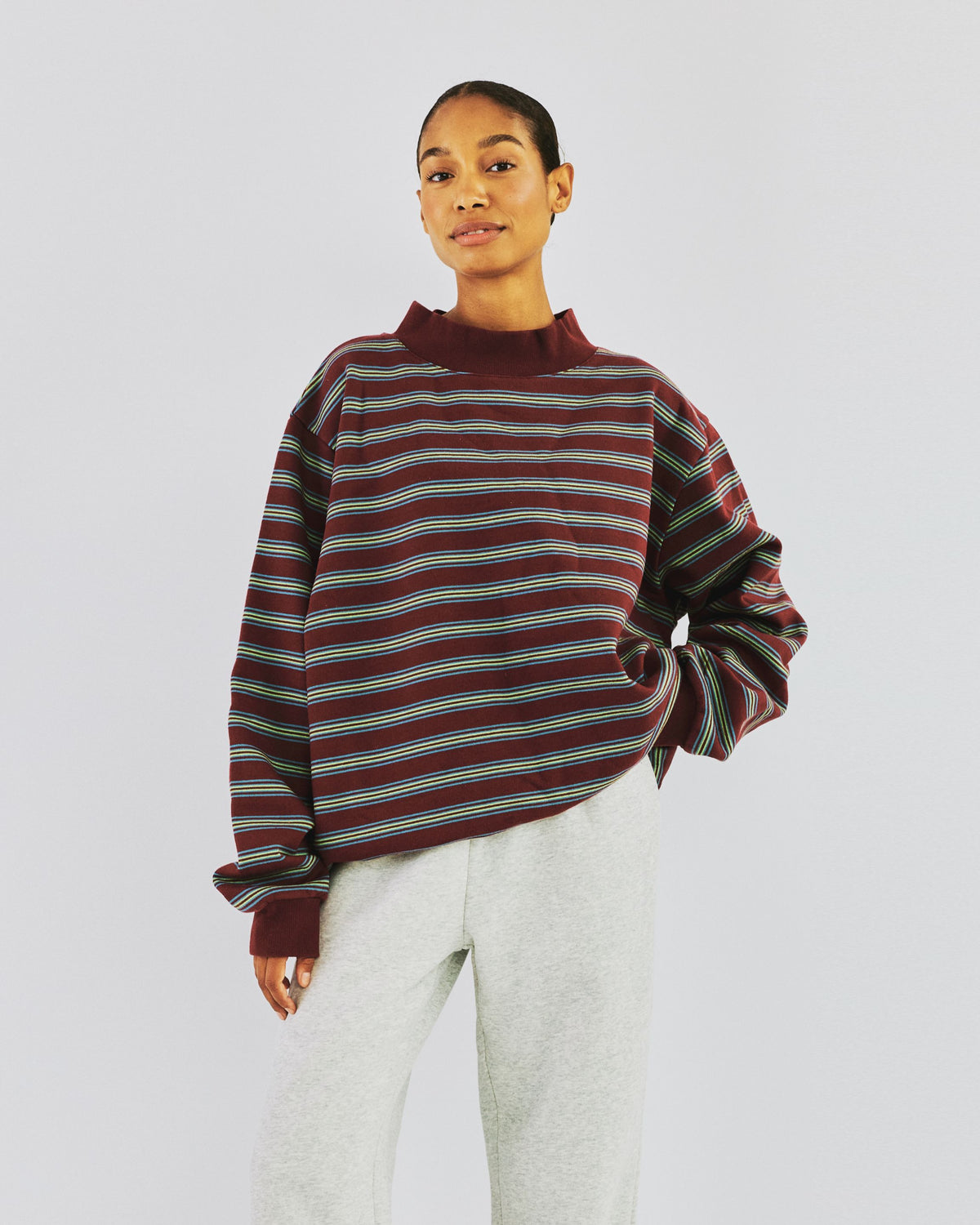 Stripe Mockneck Sweatshirt - Port Stripe