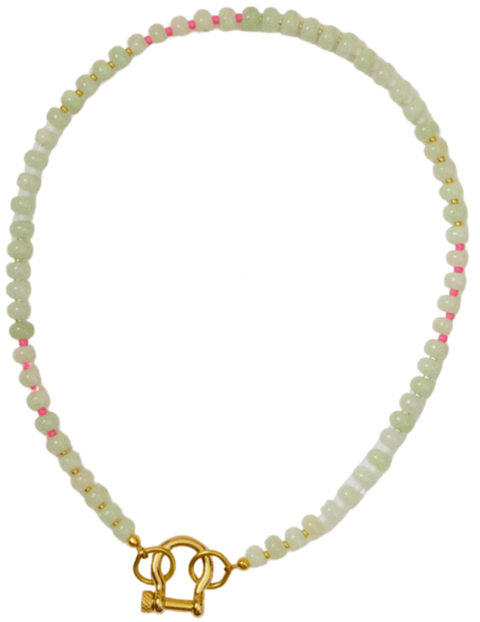 spicy dan necklace flat lay -matcha