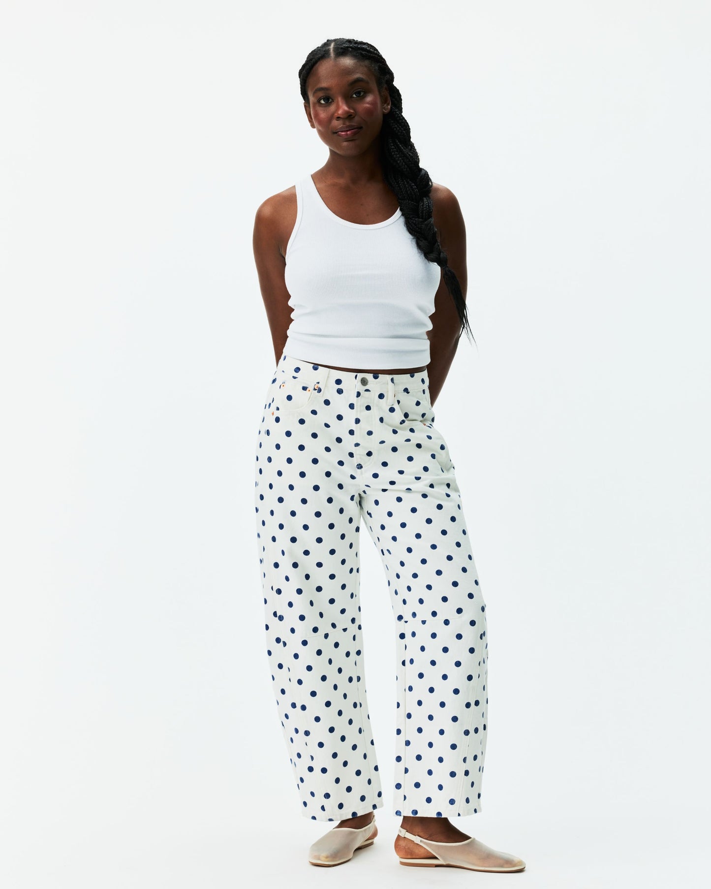 Polka Dot Horseshoe Jean - White Polka Dot